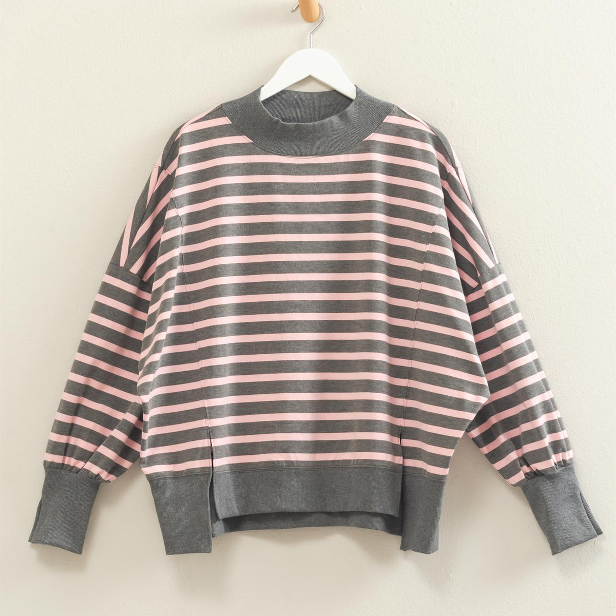 Striped Mock Neck Sweatshirt