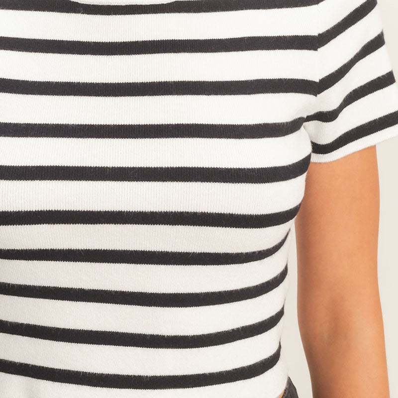 Striped And Knit Crew Neck Crop Top