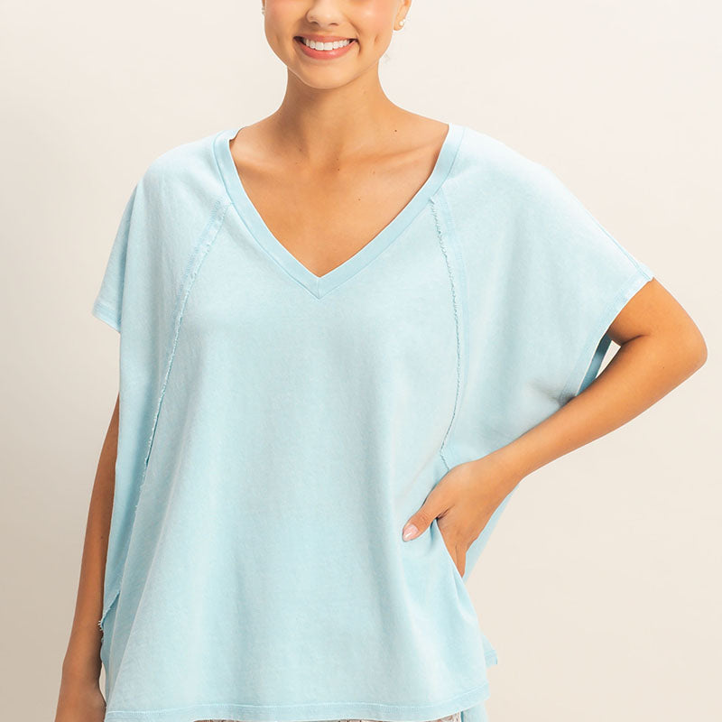 Oversized V-Neck Mineral Washed Top
