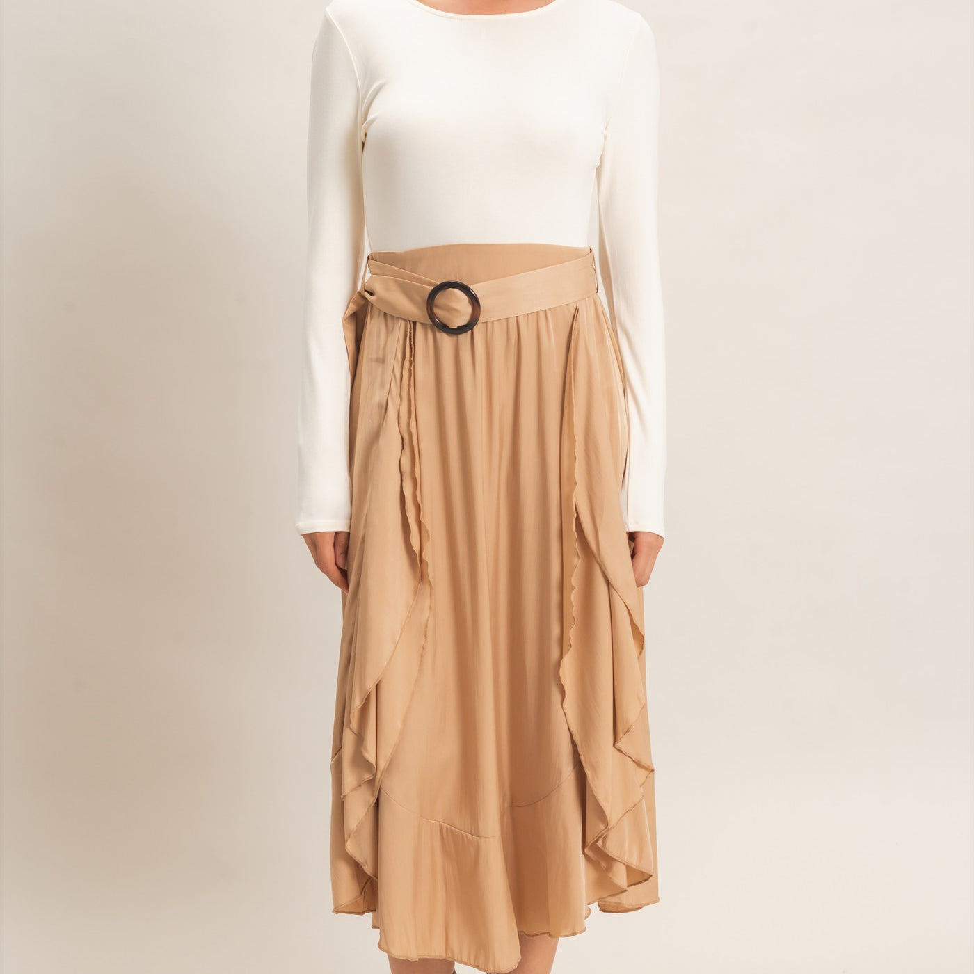 Wholesale Long Sleeve Flowy Dress Dresses HF26C997 CREAM HYFVE