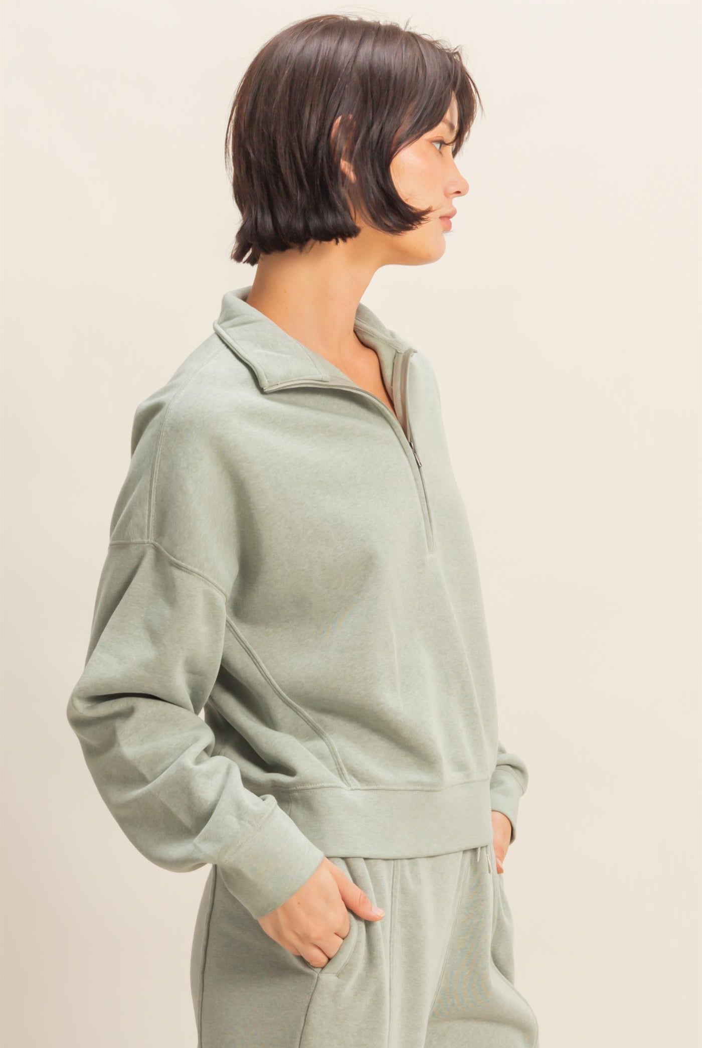 Wholesale Love This Way Half-Zip Sweatshirt Sweatshirts DZ25C908 SAGE GREEN DOUBLE ZERO