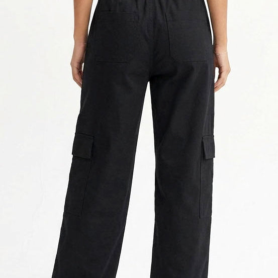Wholesale Elastic Waist Wide-Leg Cargo Pants Pants DZ24E575 BLACK DOUBLE ZERO