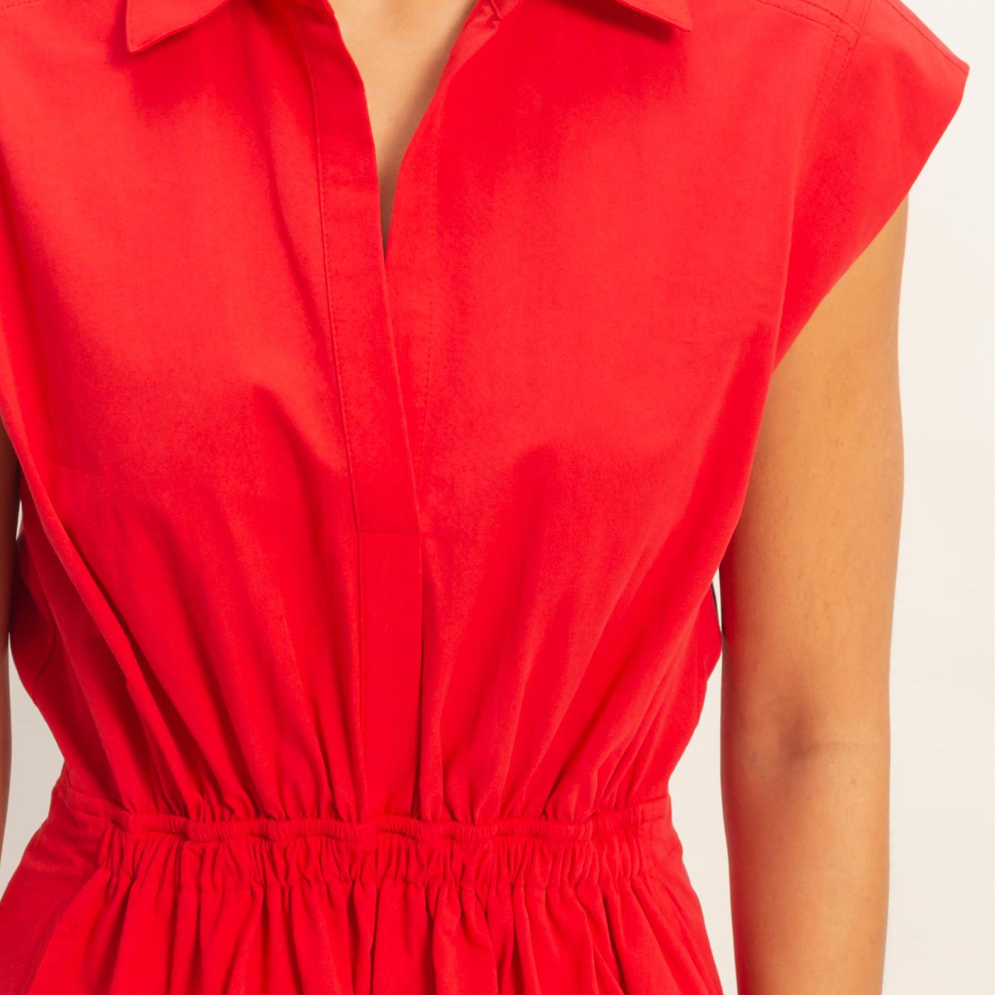 Wholesale Sleeveless Collared Shirred Mini Dress Dresses DZ26A751 RED DOUBLE ZERO