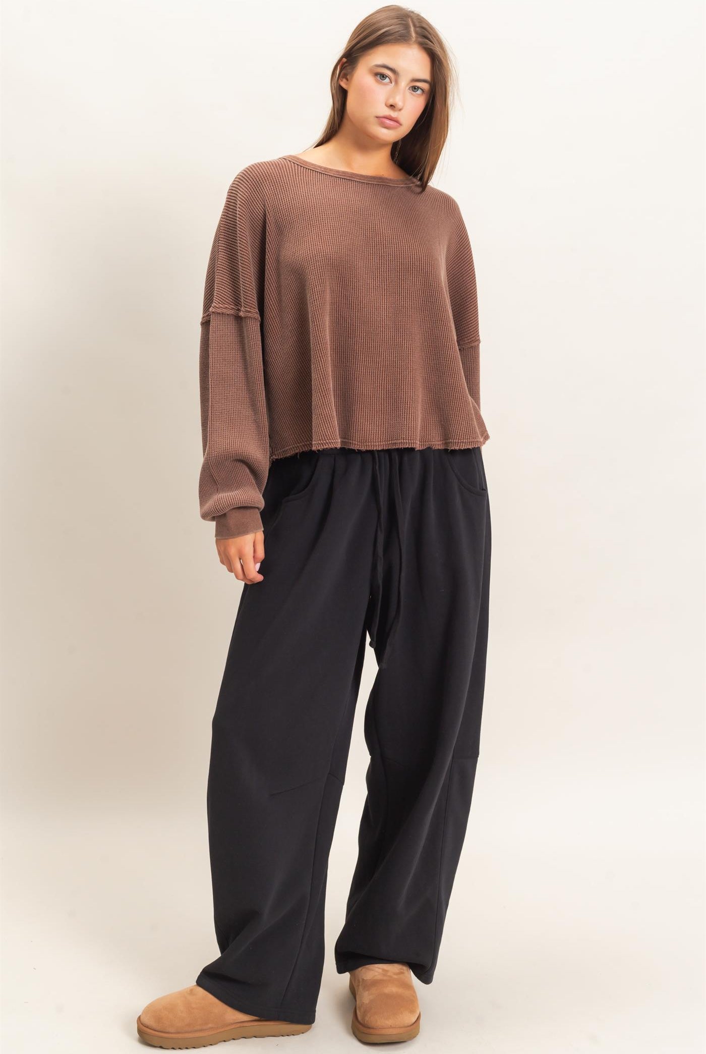 Wholesale Drawstring Waist Barrel Sweatpants Pants DZ26E290 BLACK DOUBLE ZERO