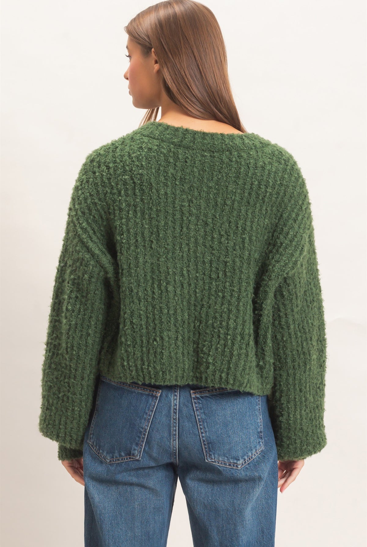 Wholesale Boucle Knit Button Front Cardigan Cardigans DZ26E270 DARK GREEN DOUBLE ZERO