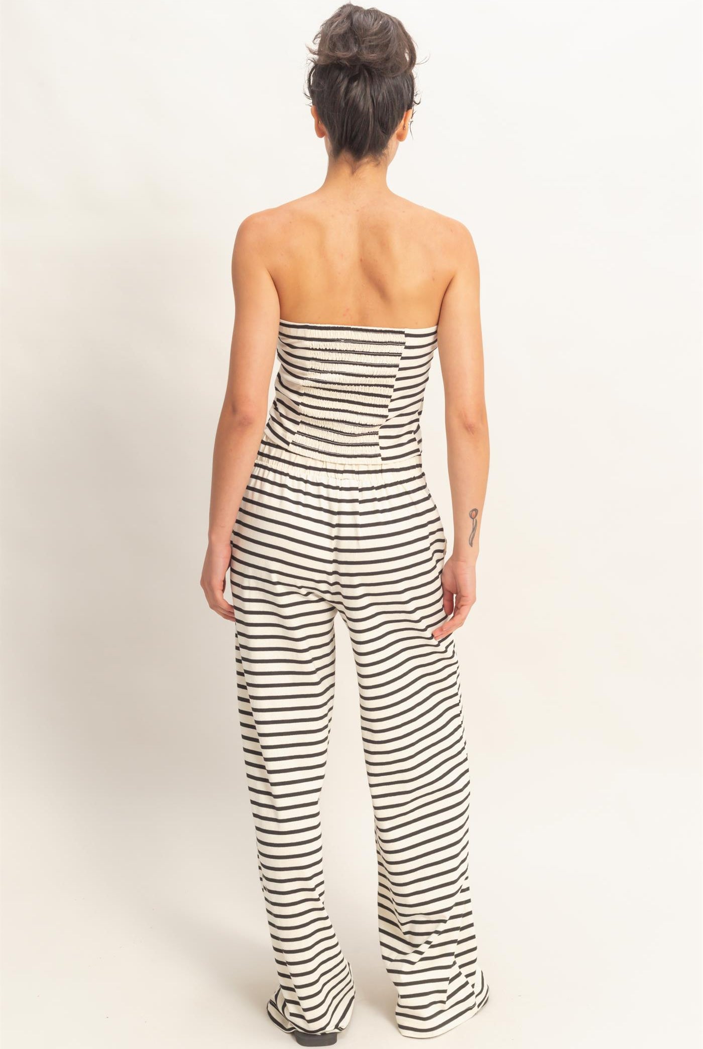 Wholesale Striped Jersey Tube Top And Pants Set Clothing DZ26C621-SET BLACK DOUBLE ZERO