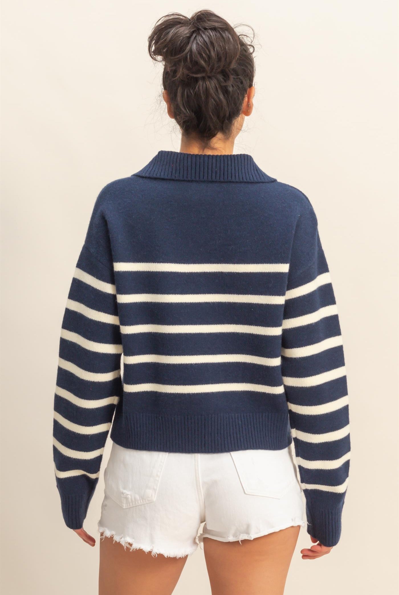 Wholesale Striped Half Zip Sweater Sweaters DZ25E282 NAVY/CREAM DOUBLE ZERO