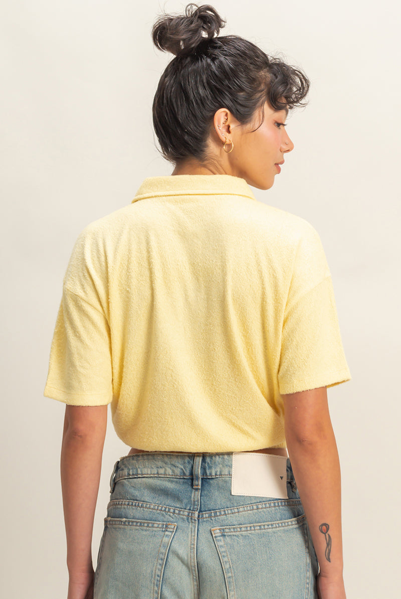 Wholesale Collared Short Sleeve Crop Top Clothing Tops DZ22A477 BUTTER DOUBLE ZERO