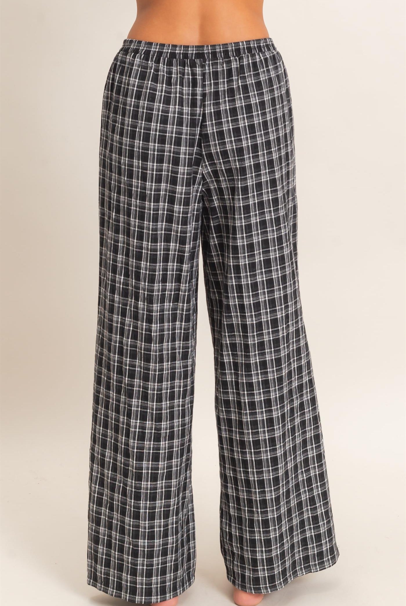 Wholesale Elastic Waist Plaid Pants Pants DZ26E375 BLACK DOUBLE ZERO
