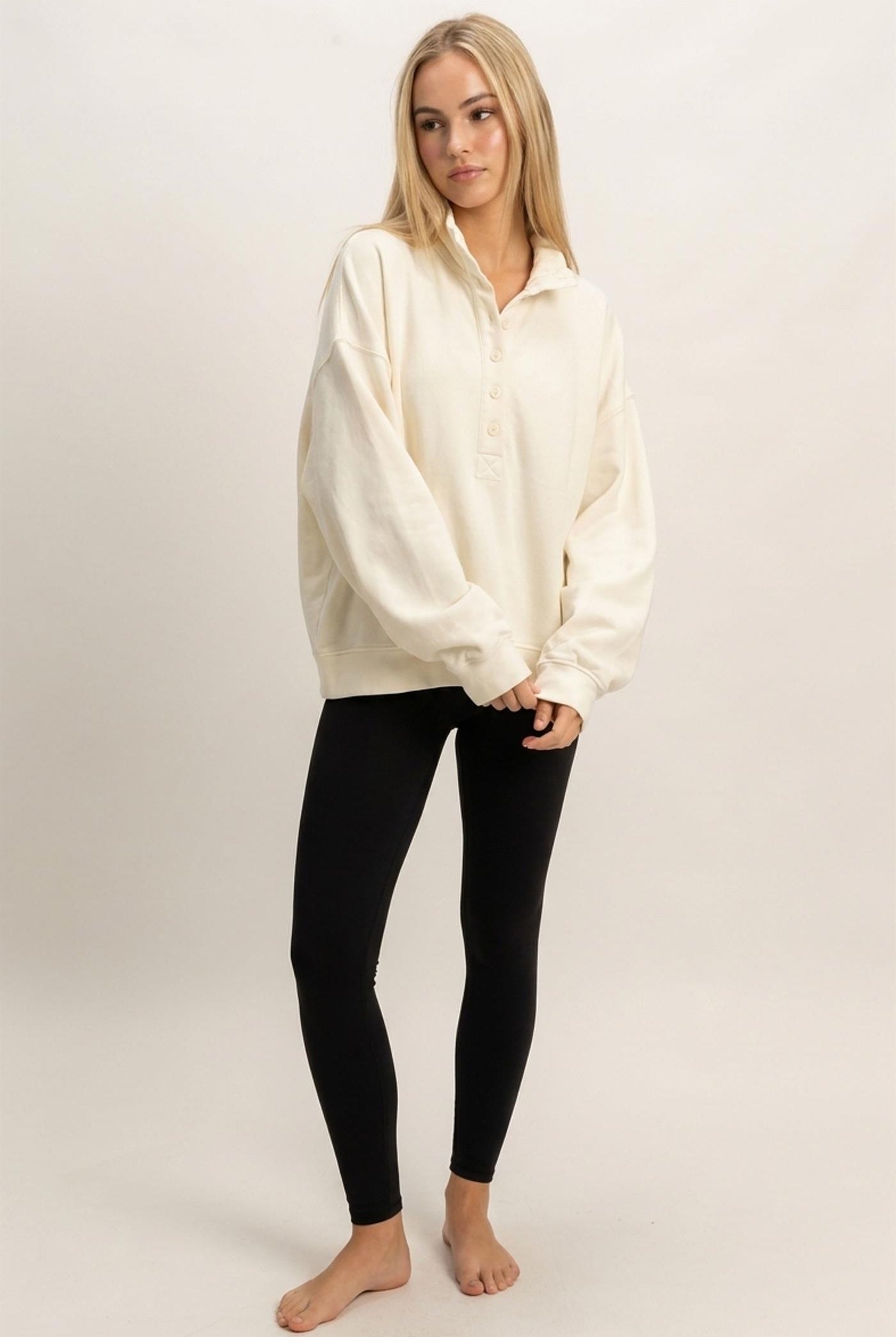 Wholesale Mineral Wash Button Front Sweatshirt Sweatshirts DZ26C909 CREAM DOUBLE ZERO