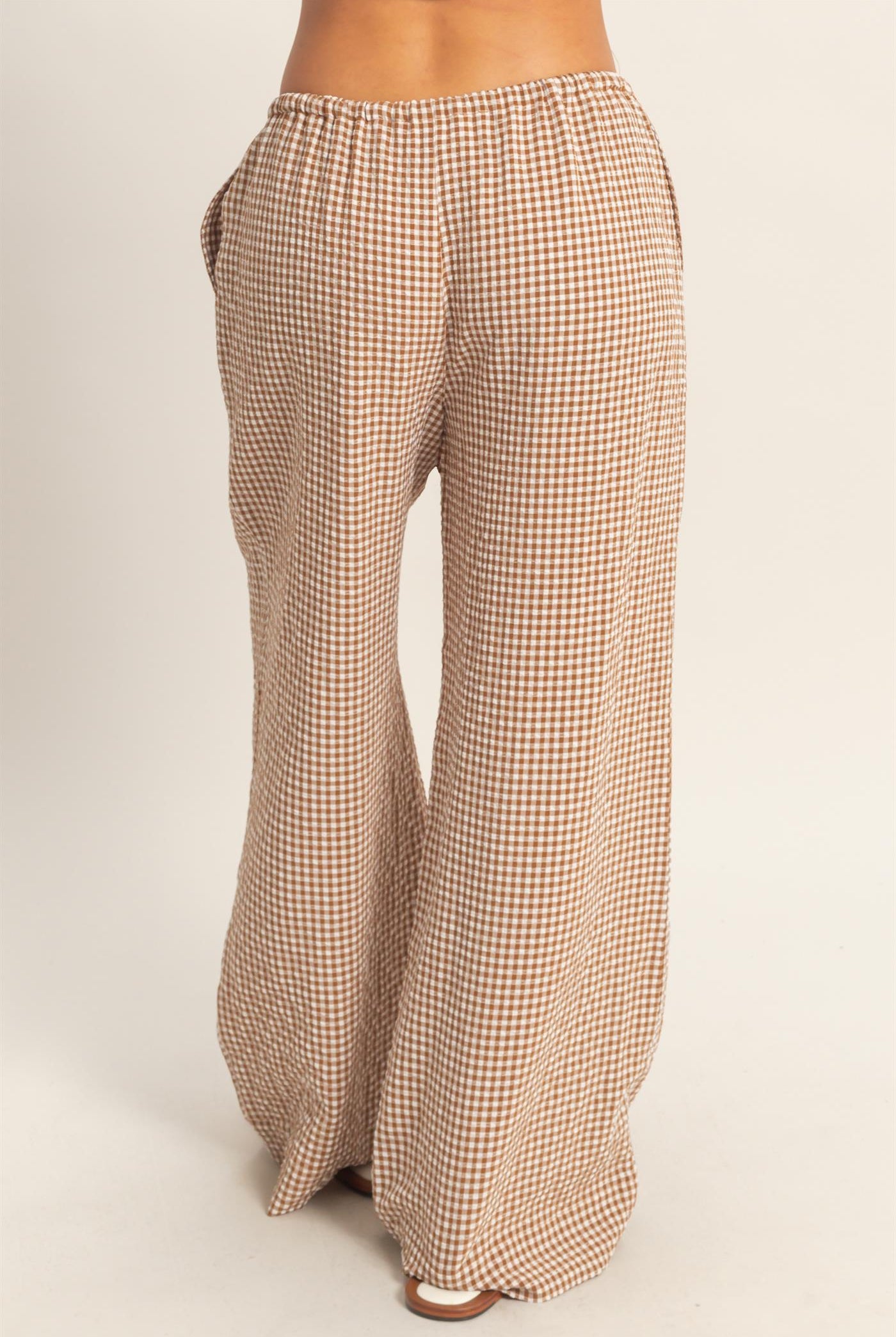 Wholesale Gingham Drawstring Wide-Leg Pants Pants DZ26C202 BROWN DOUBLE ZERO