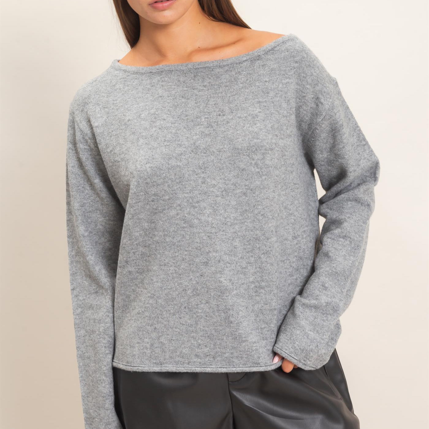 Wholesale Off The Shoulder Sweater Sweaters DZ26E652 HEATHER GRAY DOUBLE ZERO