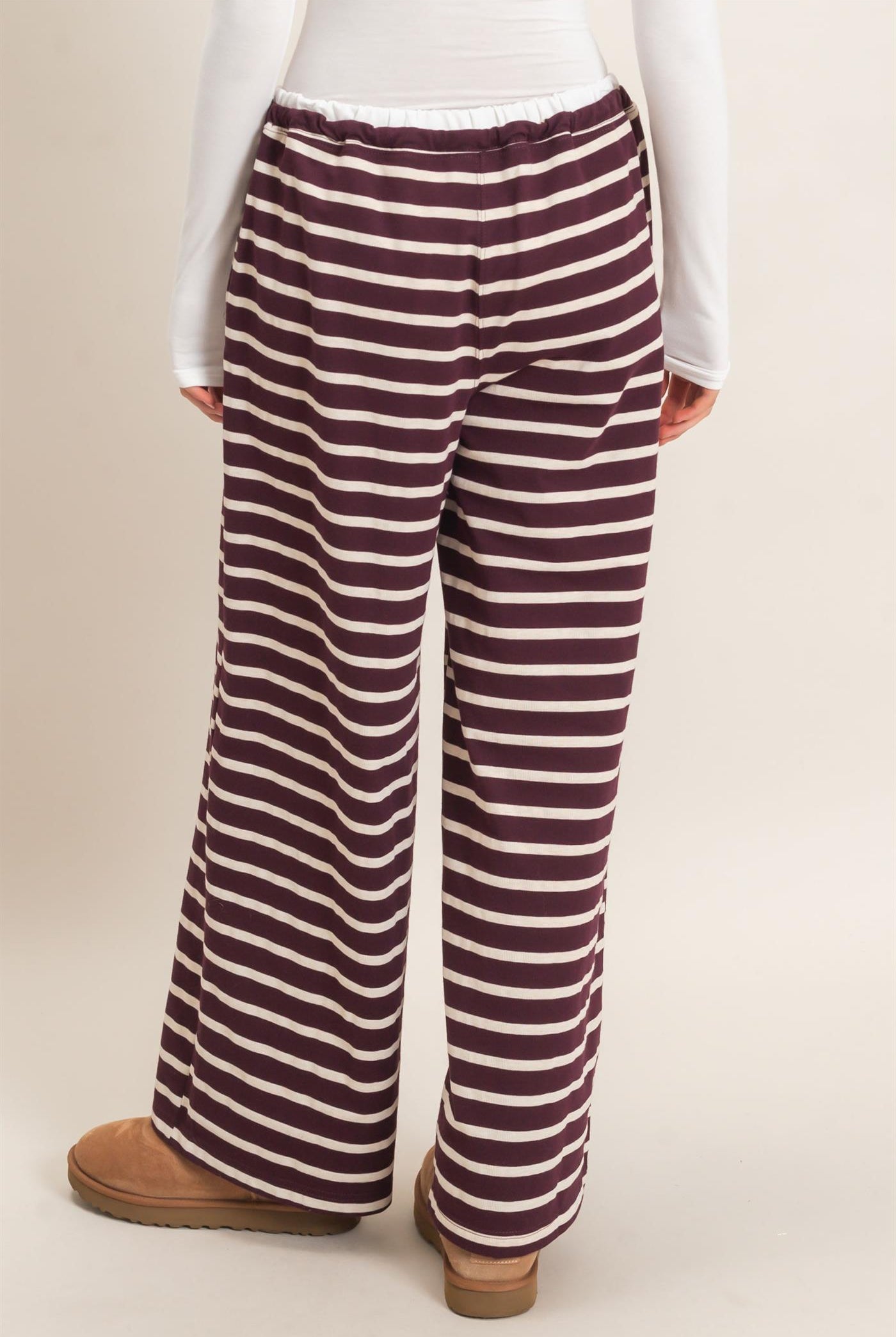 Wholesale Striped Wide-Leg Pants Pants HF26F229-D RASPBERRY/ECRU HYFVE