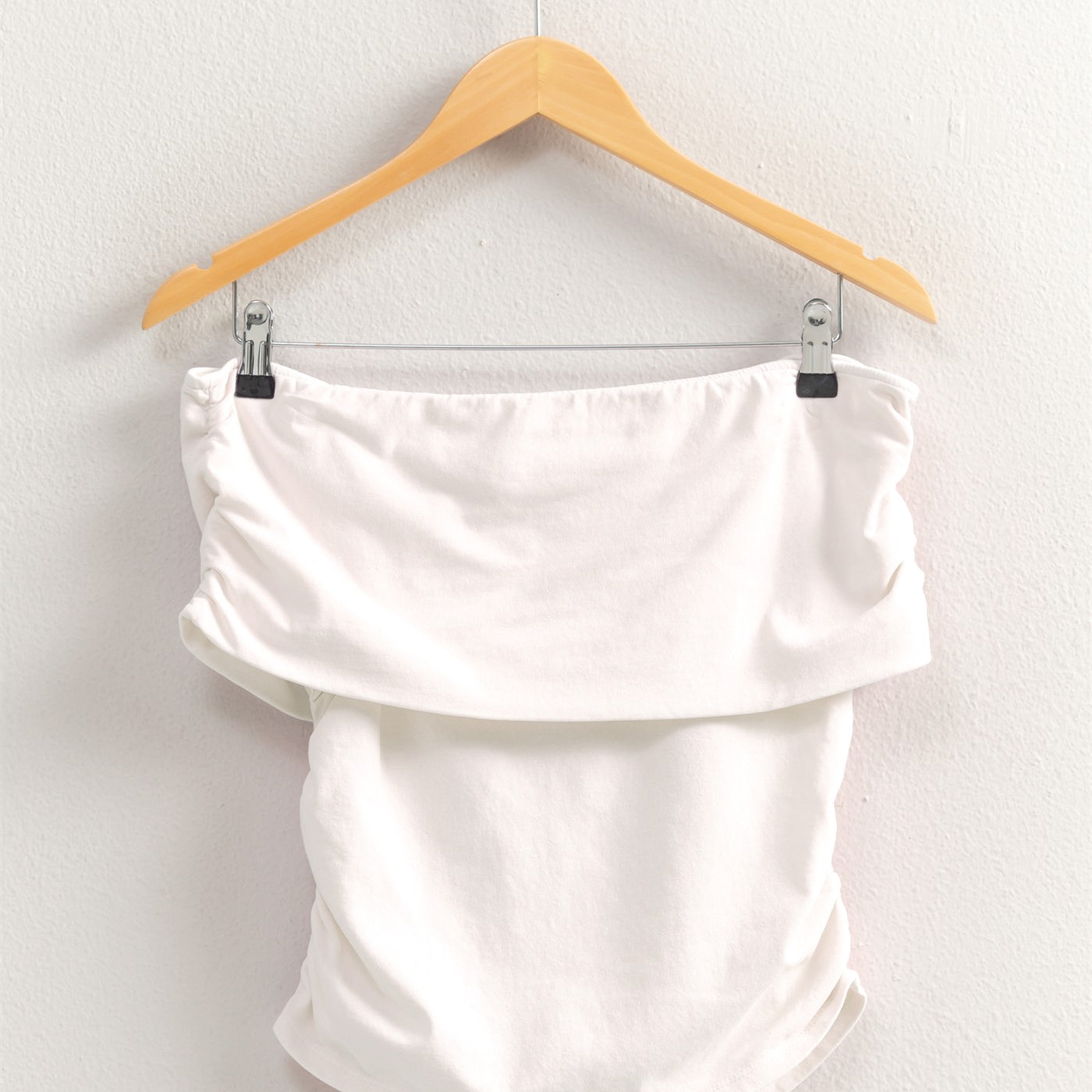 Wholesale Off-The-Shoulder Side Ruched Top Clothing Tops DZ25C848 WHITE DOUBLE ZERO