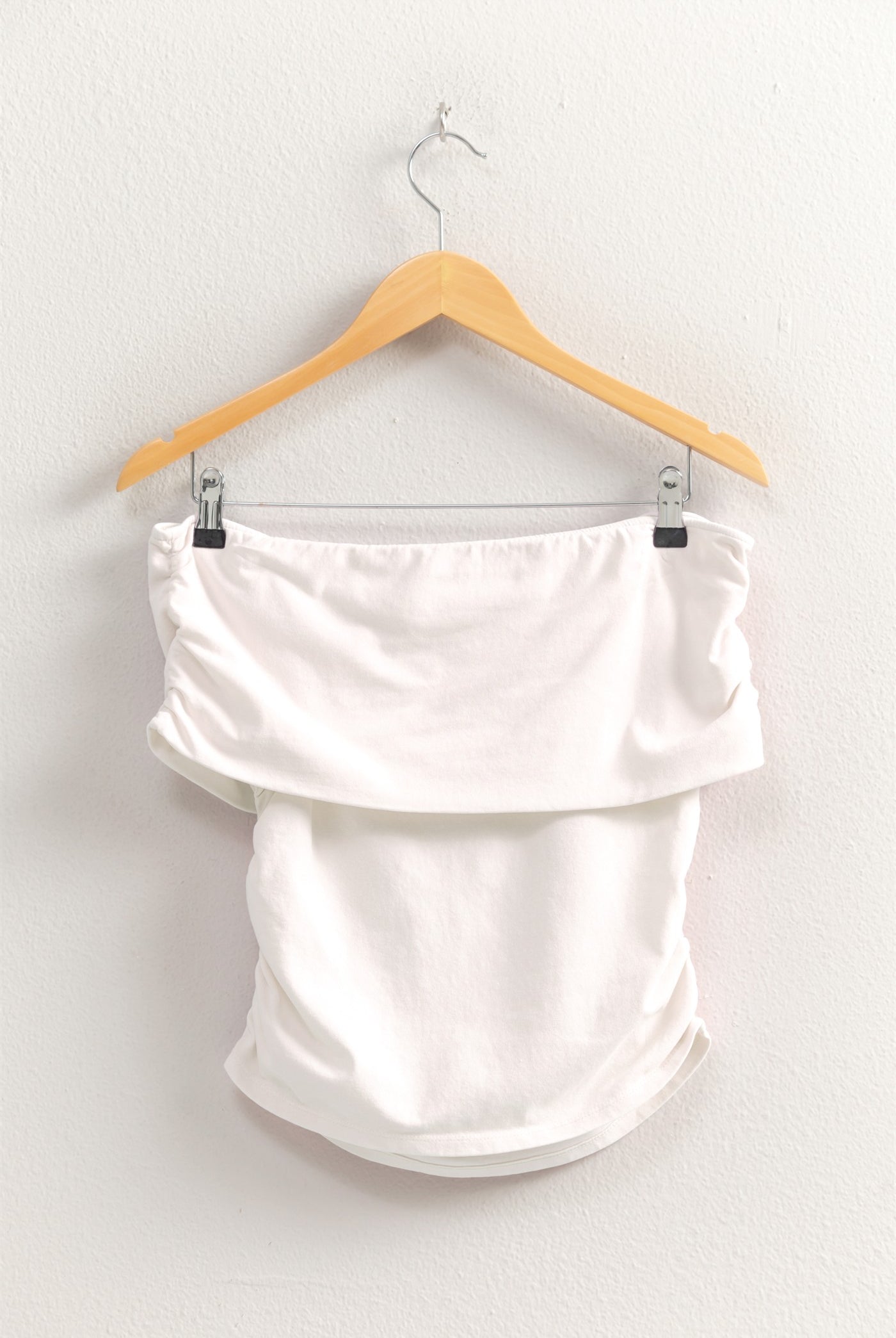 Wholesale Off-The-Shoulder Side Ruched Top Clothing Tops DZ25C848 WHITE DOUBLE ZERO
