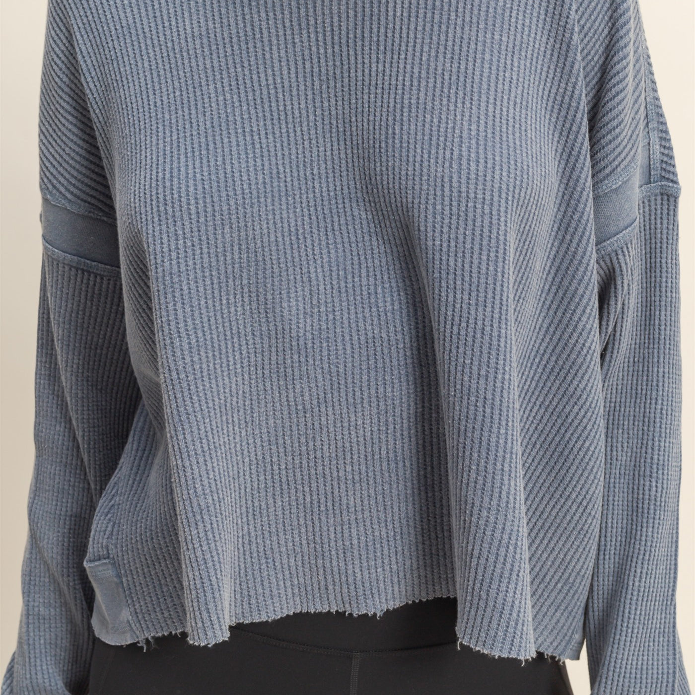 Wholesale Open Back Textured Knit Long Sleeve Top Clothing Tops DZ26A626 DUSTY NAVY DOUBLE ZERO
