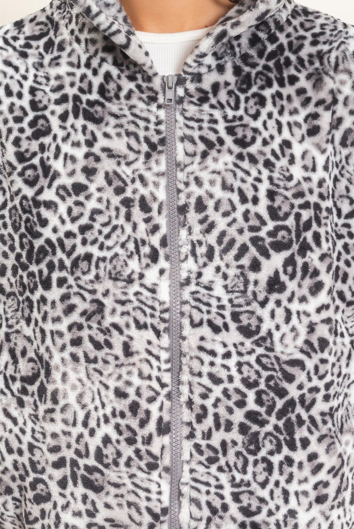 Wholesale Leopard Fleece Zip-Up Hoodie Hoodies DZ26E831 GRAY DOUBLE ZERO