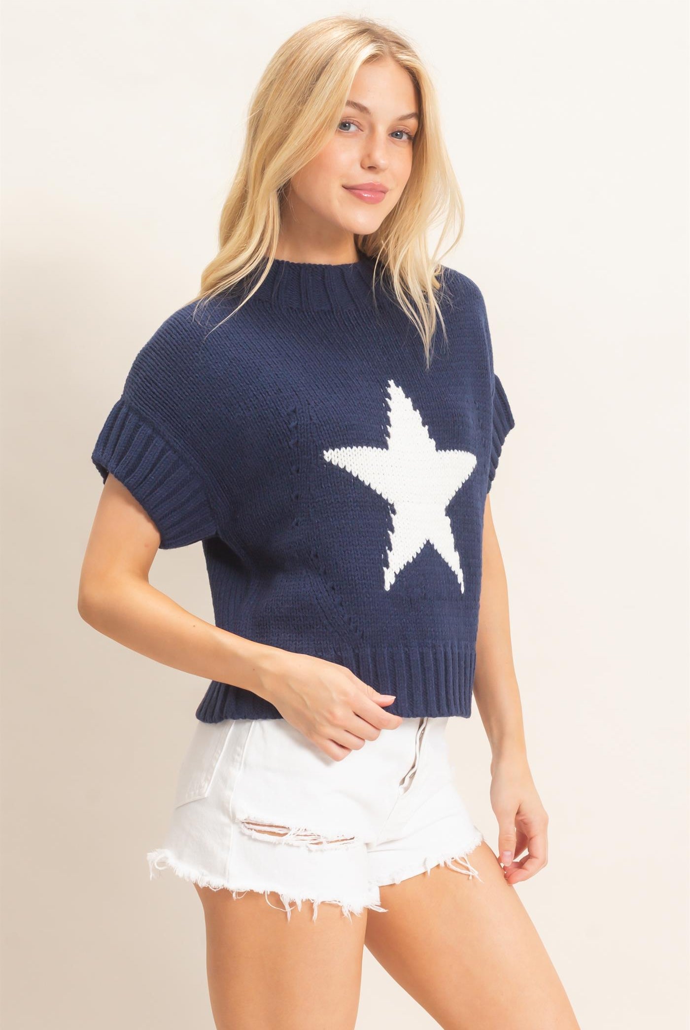 Wholesale Star Pattern Ribbed Sweater Sweaters HF26E051 NAVY HYFVE