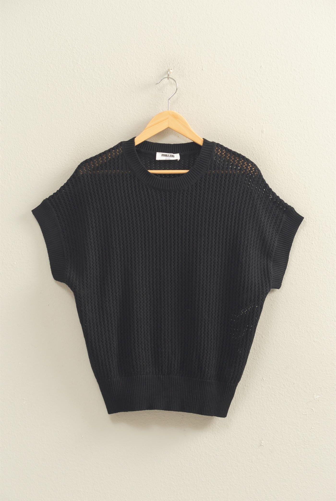 Wholesale Open-Knit Dolman Sleeve Top Clothing Tops DZ26A334 BLACK DOUBLE ZERO