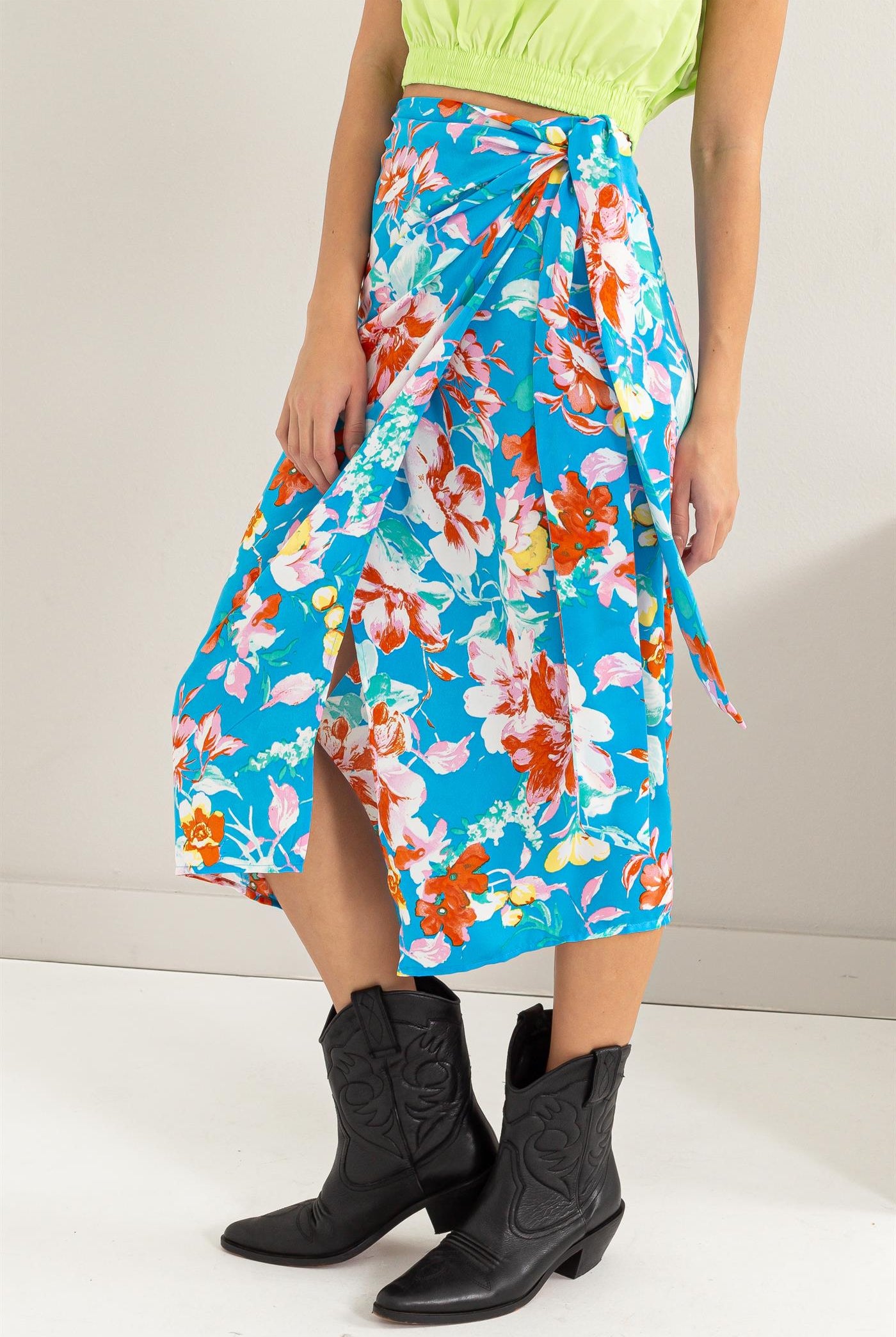 Wholesale Floral Print Wrap And Tie Skirt Skirts HF24A386 BLUE HYFVE