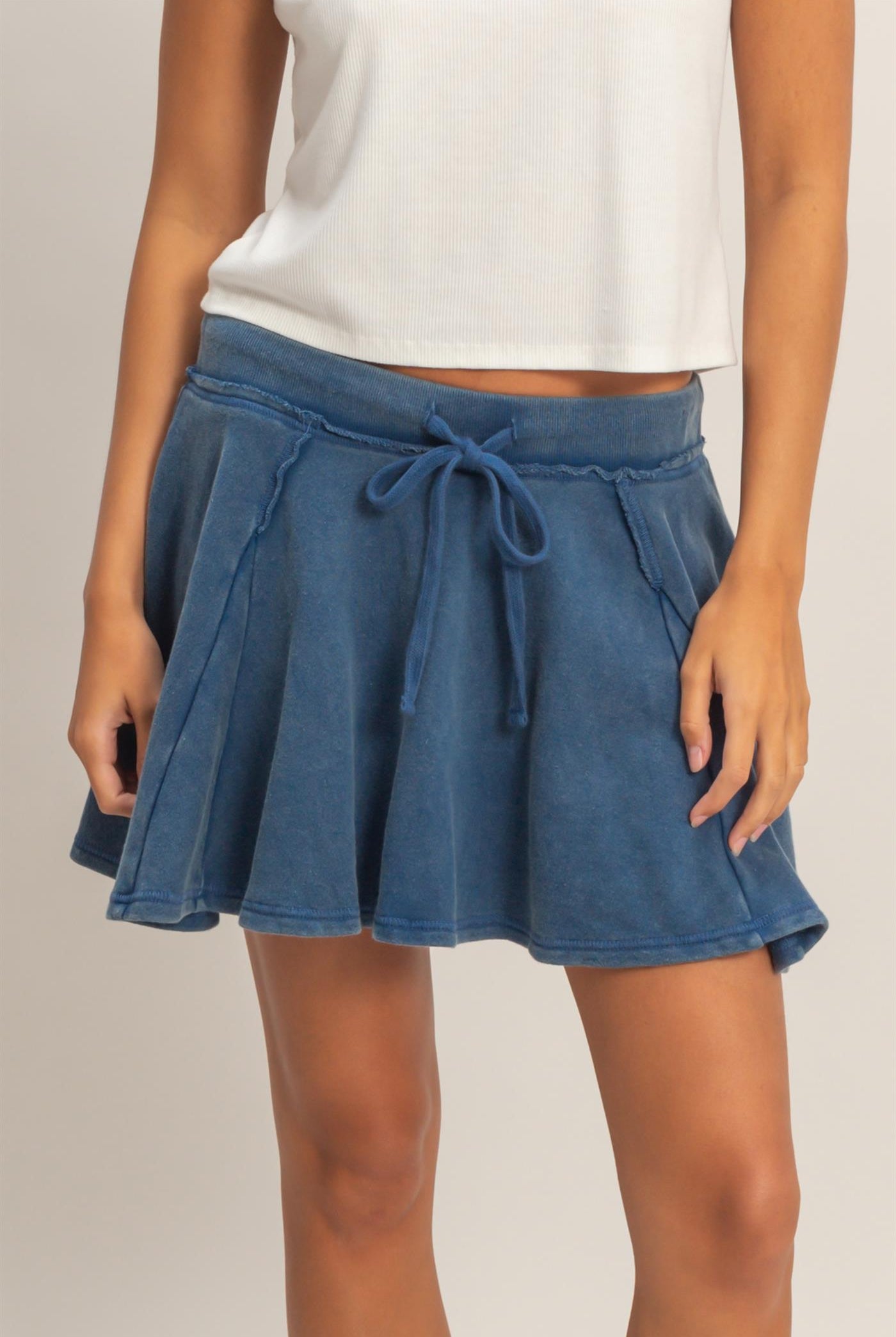 Wholesale Acid Washed Mid Wiast Flowy Skort Skorts DZ26A928 NAVY DOUBLE ZERO
