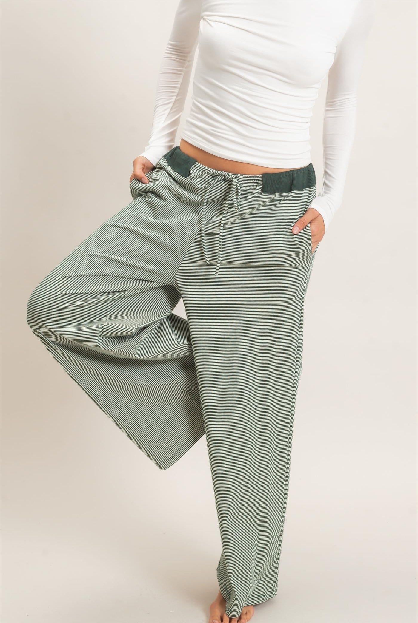 Wholesale Striped Wide-Leg Pants Pants HF26E818 GREEN HYFVE