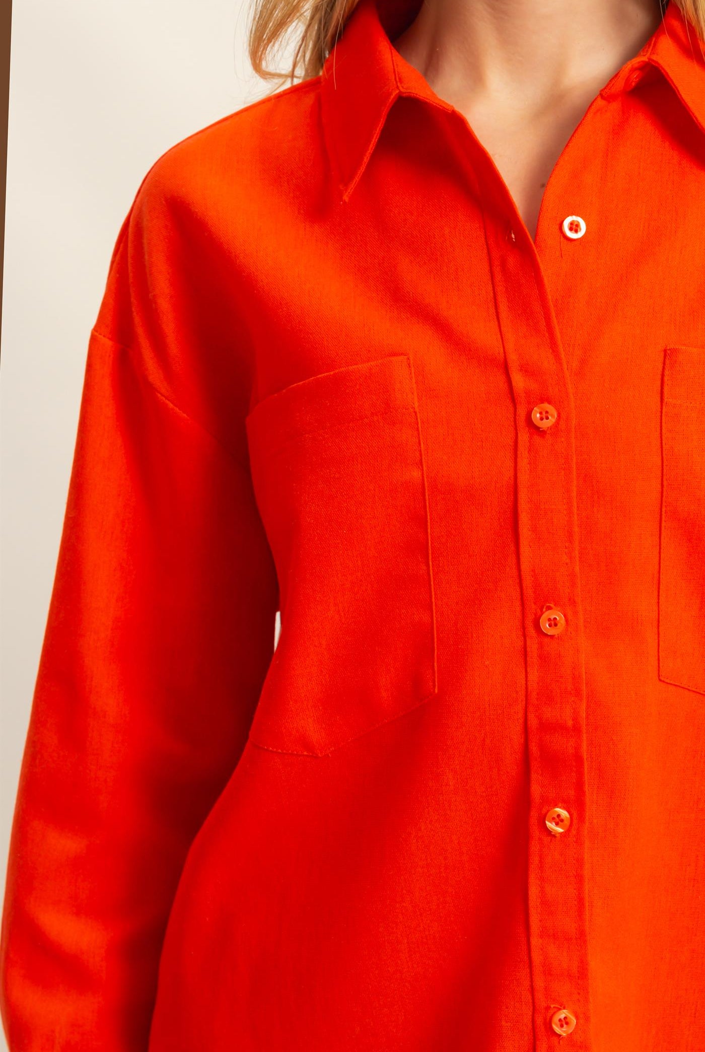 Wholesale Sand Washed Relaxed Long Sleeve Shirt Clothing Tops DZ24C609 TOMATO DOUBLE ZERO