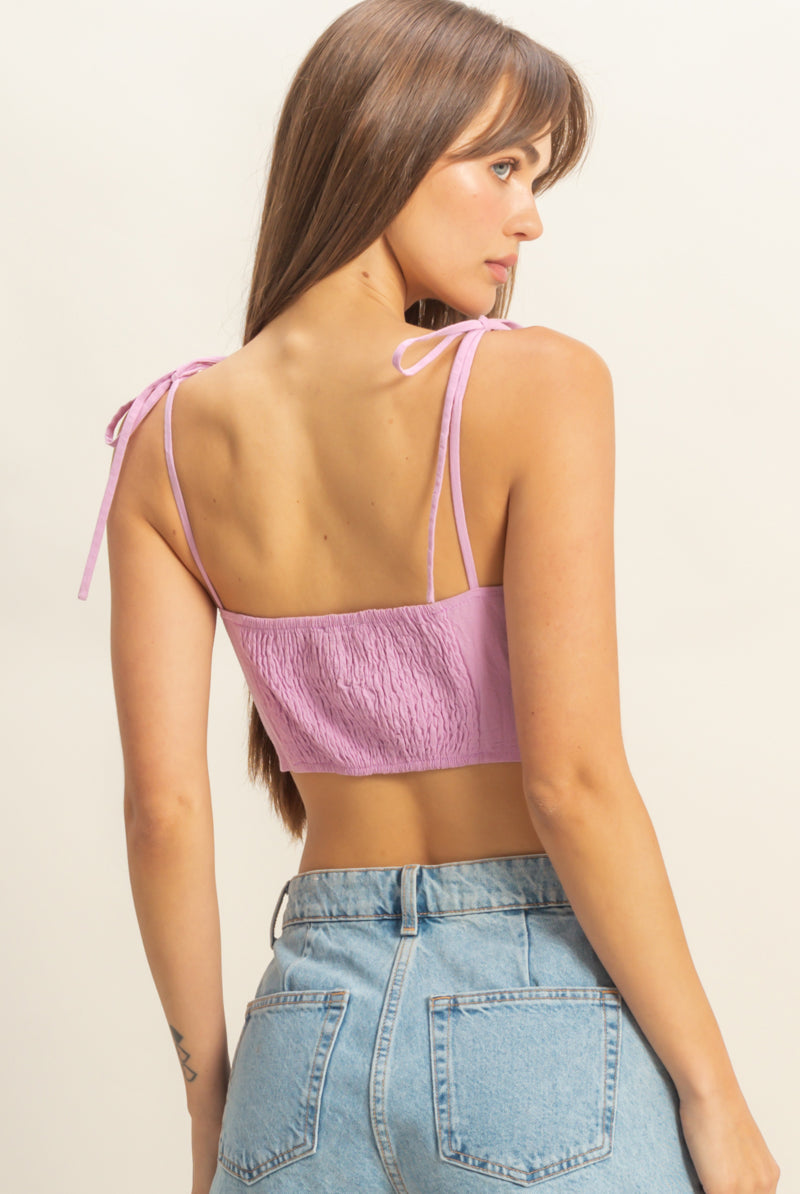 Wholesale Front Cutout Trim Tie Tank Top Clothing Tops HF22E834 PINK LAVENDER HYFVE