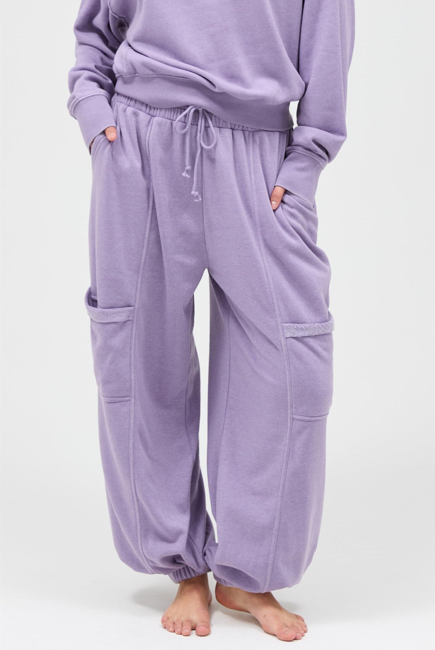 Wholesale Ruffle Waist Burnout Jogger Pants Joggers DZ26A685 DUSTY PURPLE DOUBLE ZERO
