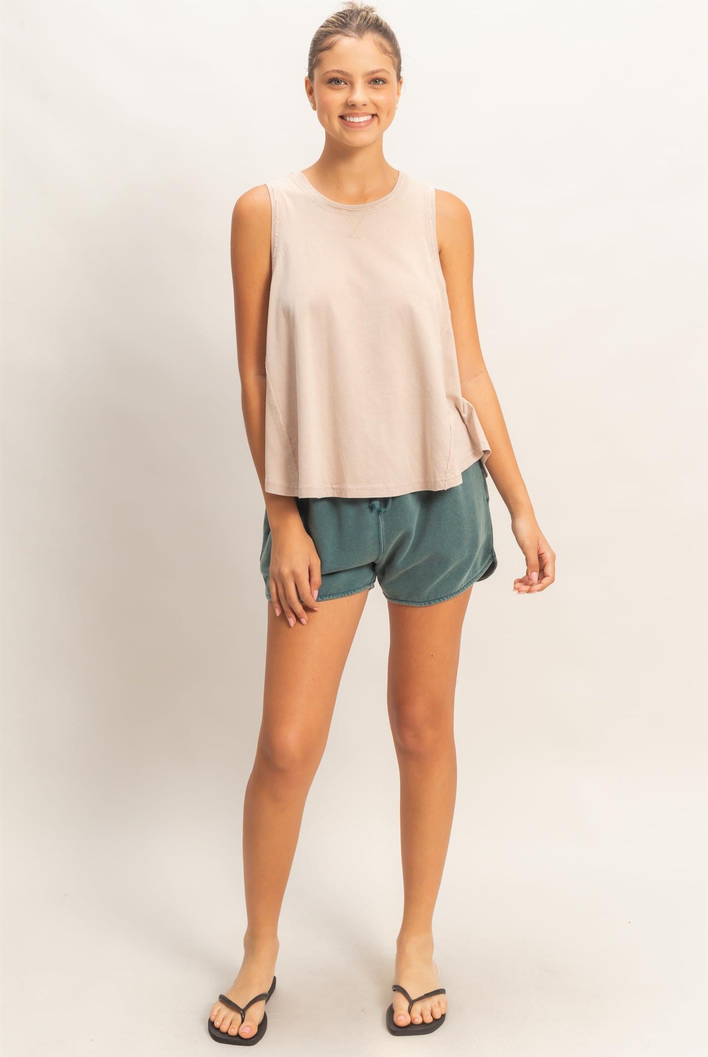 Wholesale Raw Edge Details Sleeveless Washed Top Clothing Tops DZ26E278 TAUPE DOUBLE ZERO