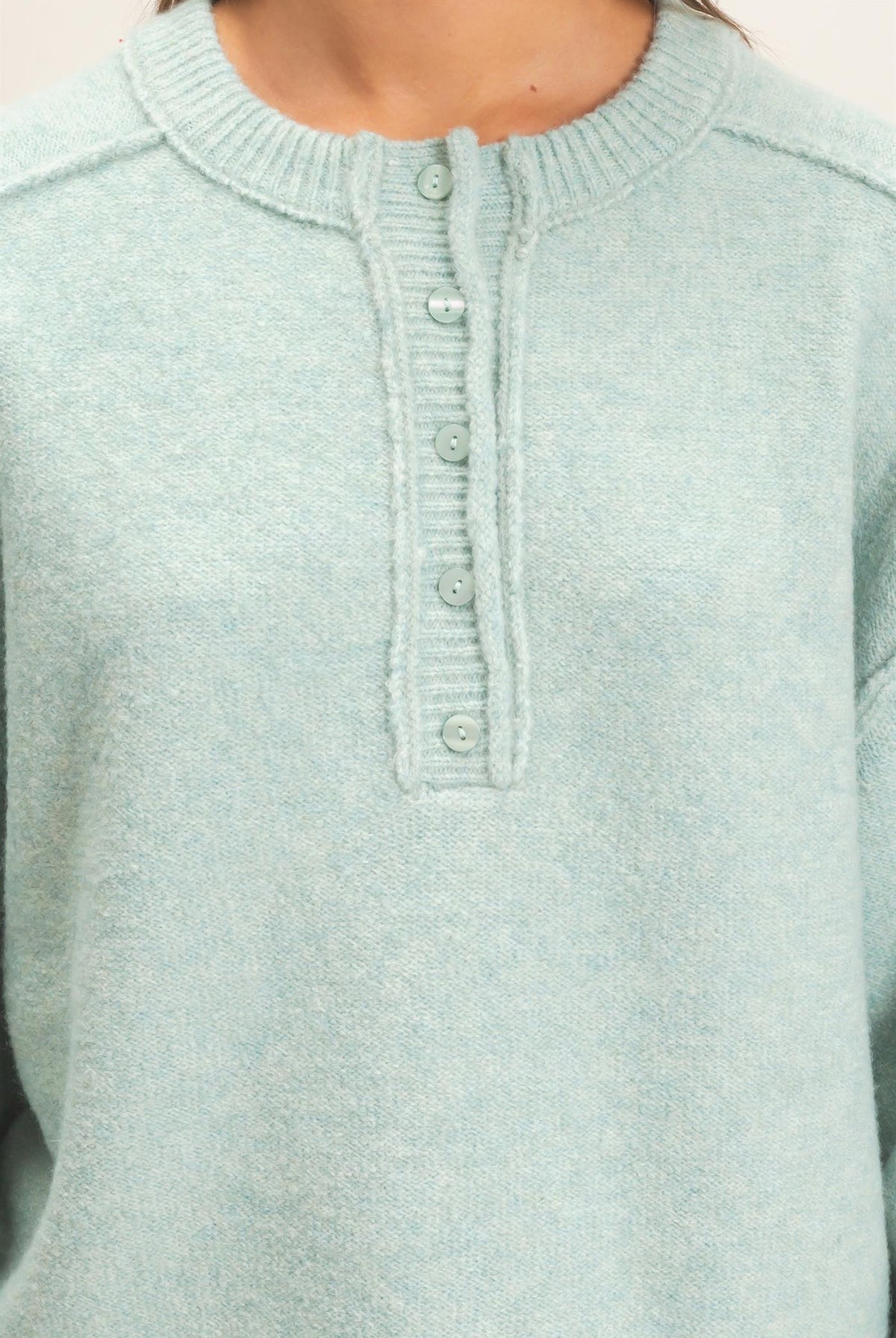 Wholesale Henley Sweater With Reverse Seams Sweaters DZ26F004 PALE GREEN DOUBLE ZERO