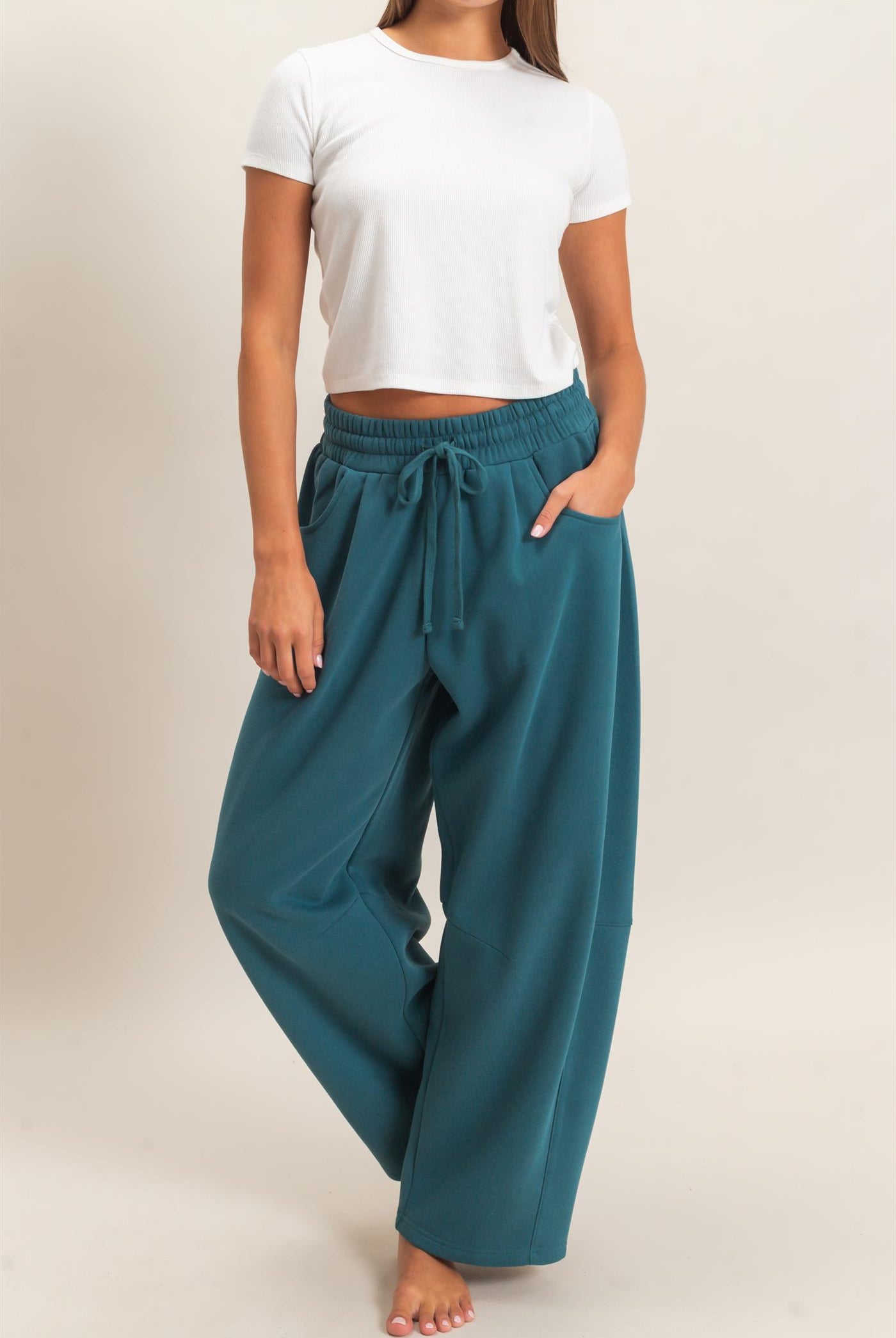 Wholesale Drawstring Waist Barrel Sweatpants Pants DZ26E290 DARK TEAL DOUBLE ZERO