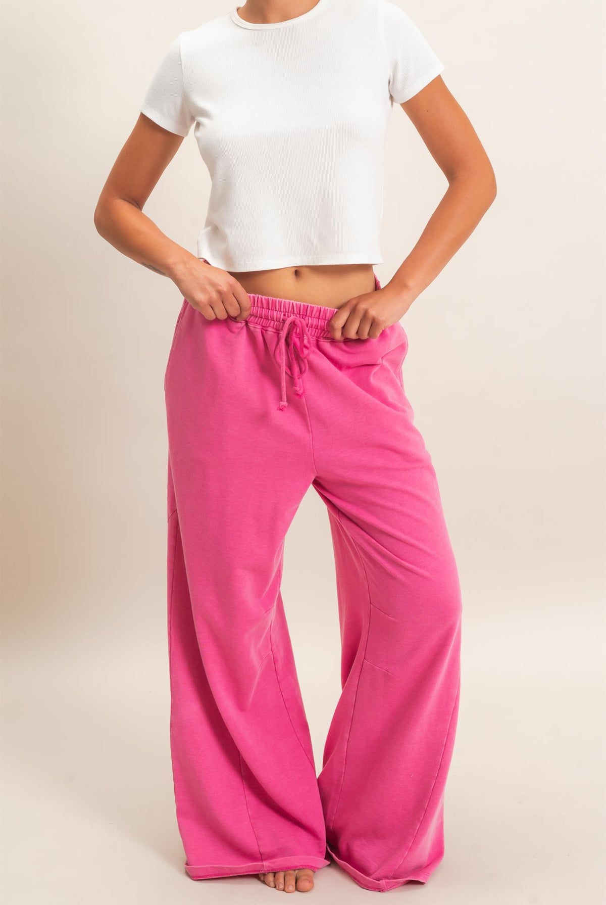 Wholesale Mineral Washed Wide Leg Pants Pants DZ26F082 FUCHSIA DOUBLE ZERO