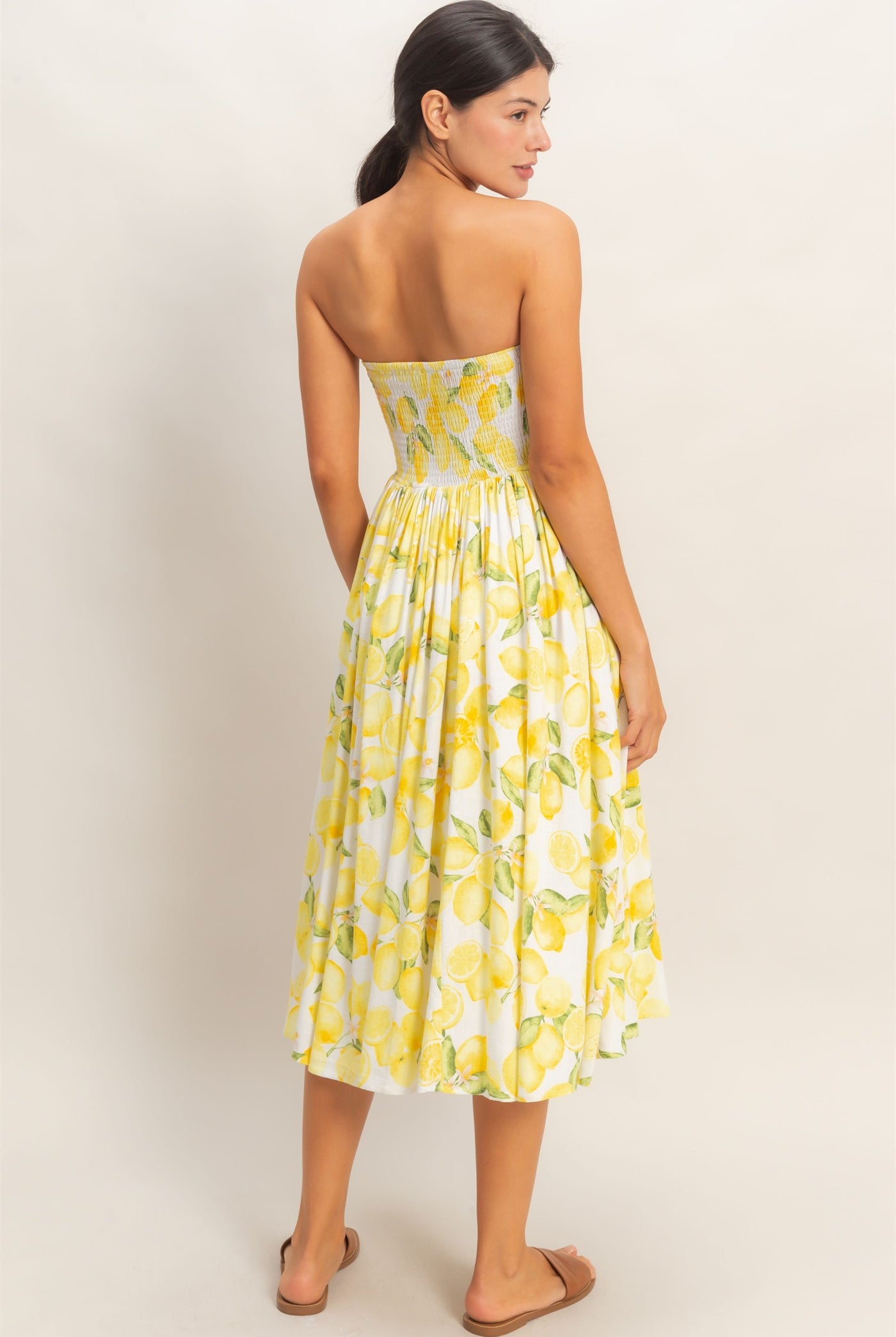 Wholesale Strapless Lemon-Print Midi Dress Dresses HF26C880 LEMON HYFVE