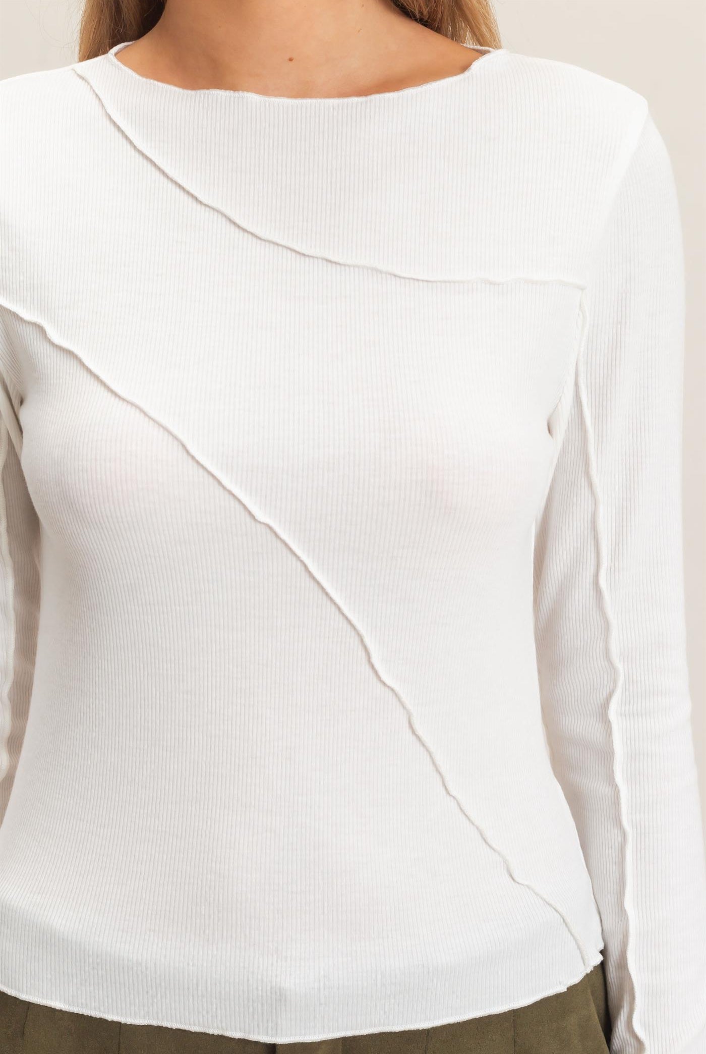 Wholesale Ruffled Ribbed Long Sleeve Top Clothing Tops HF26F085 OFF WHITE HYFVE
