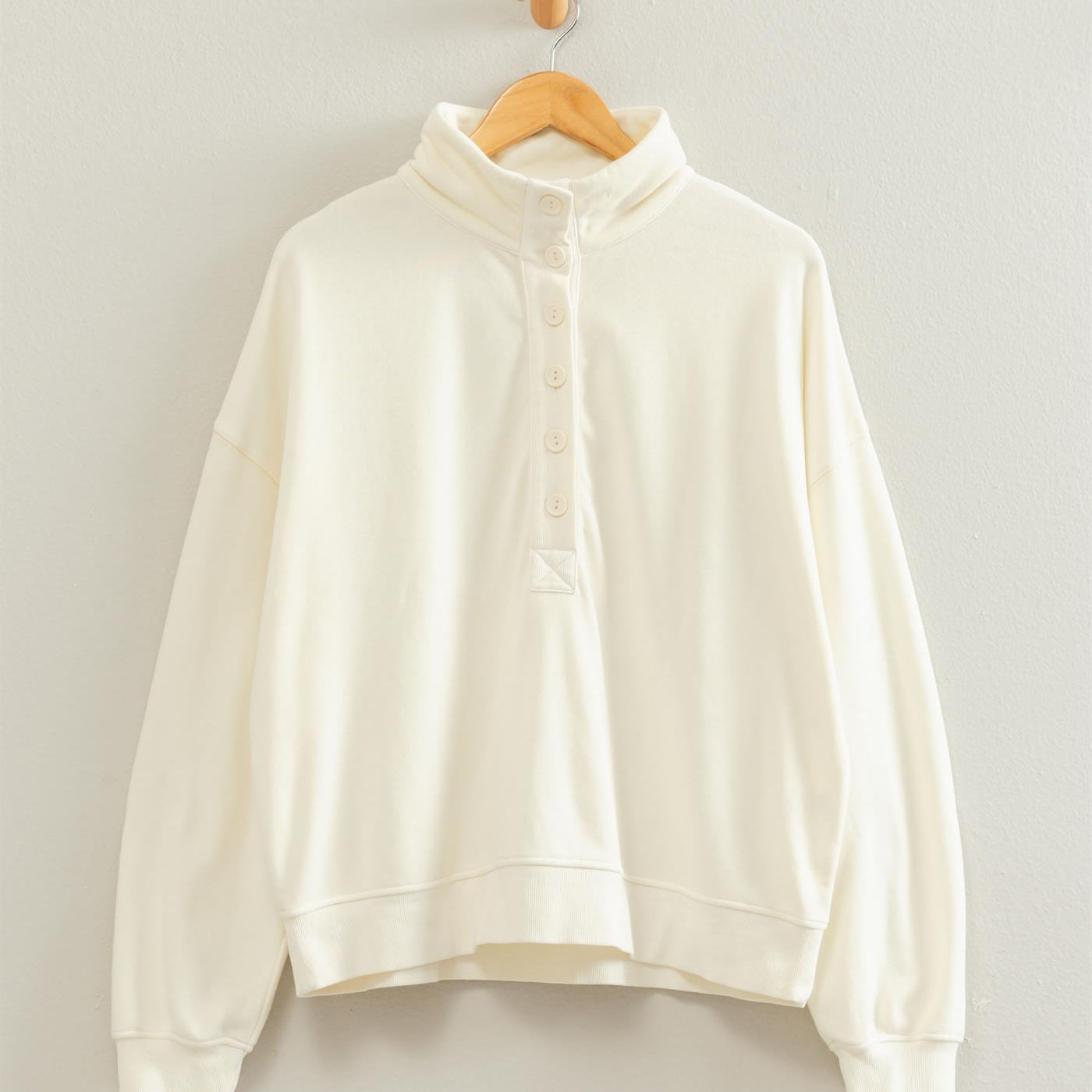 Wholesale Mineral Wash Button Front Sweatshirt Sweatshirts DZ26C909 CREAM DOUBLE ZERO