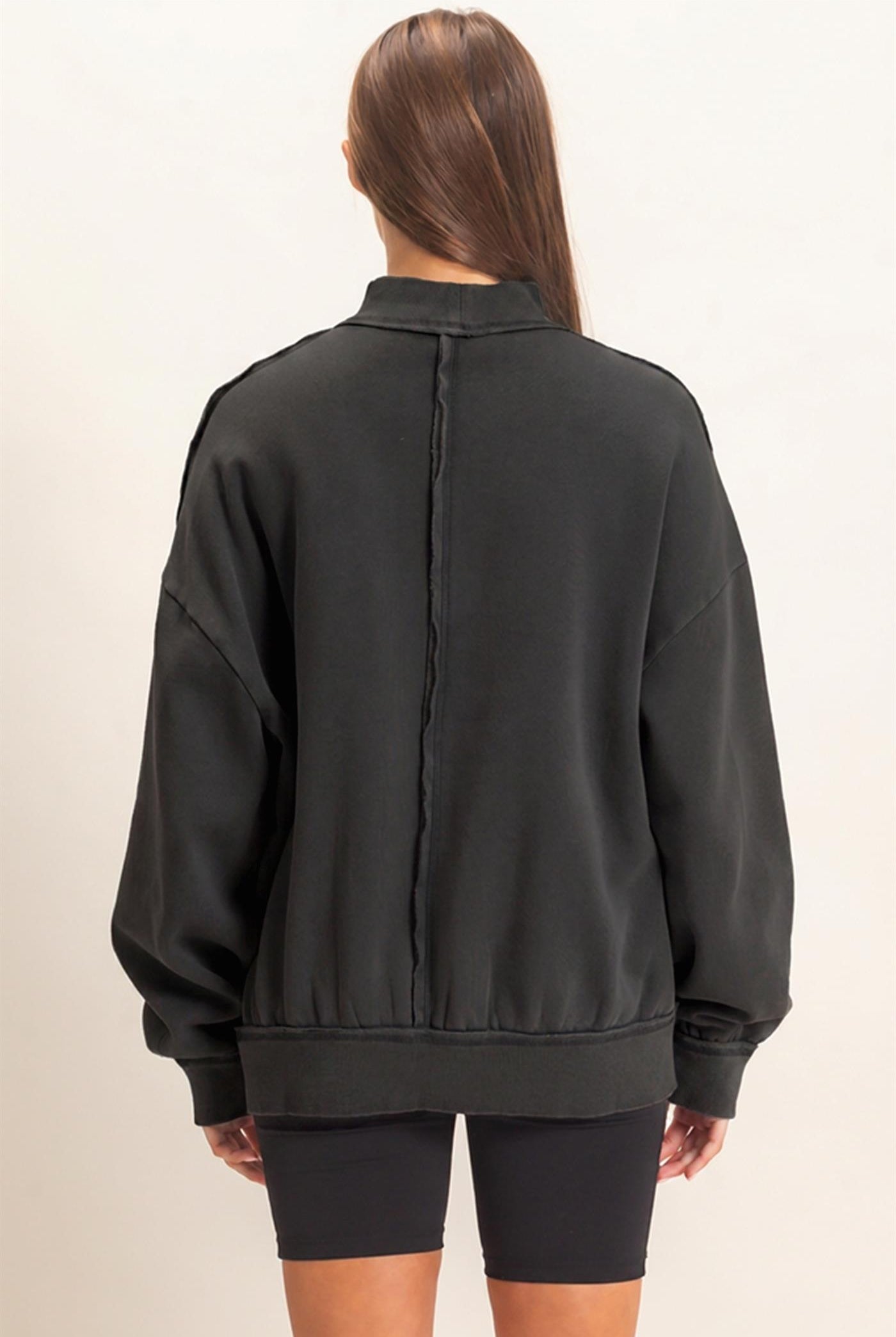 Wholesale Acid Washed Mock Neck Sweatshirt Sweatshirts DZ26E656 BLACK DOUBLE ZERO
