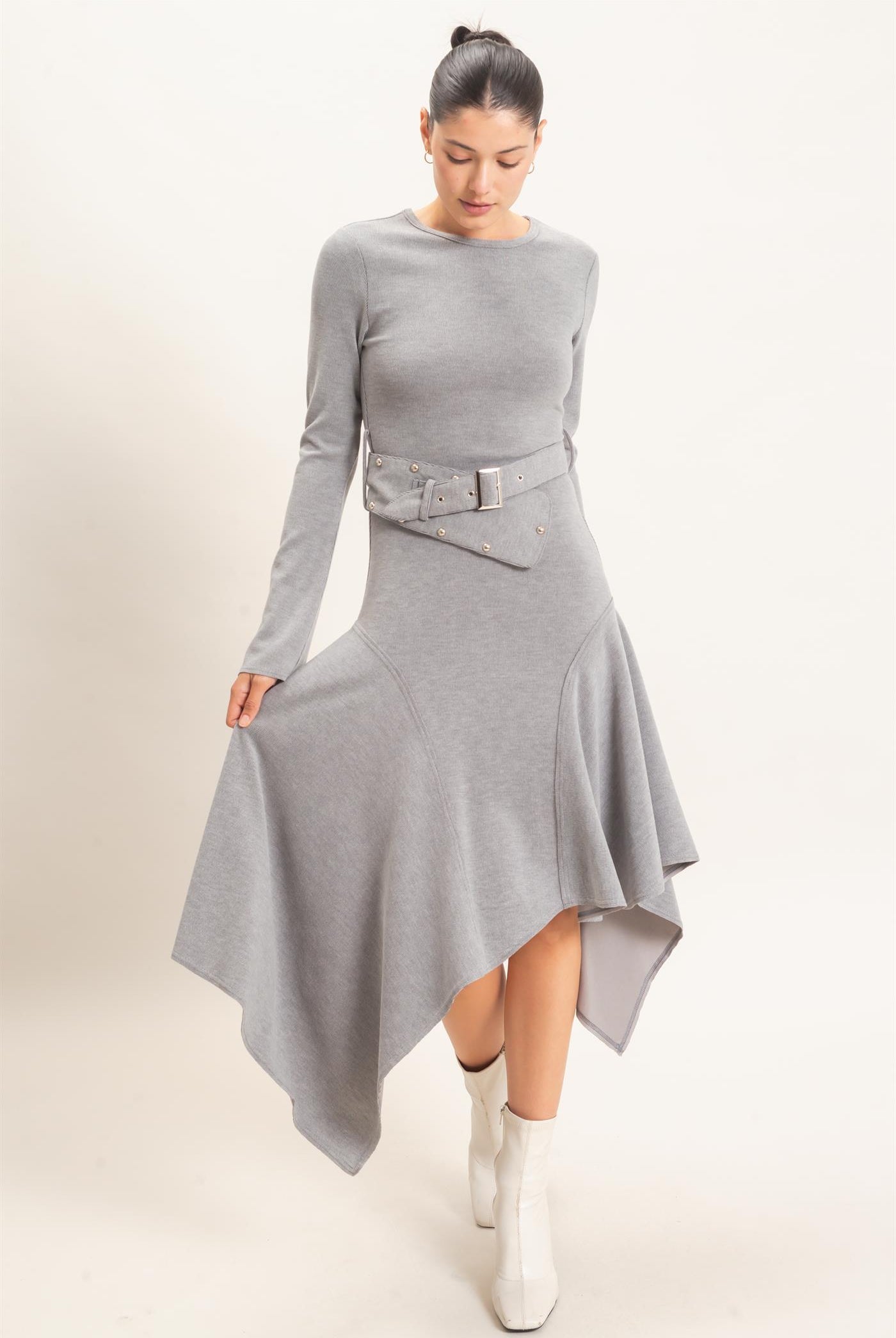 Wholesale Asymmetrical Knit Dress Dresses HF26E992 HEATHER GRAY HYFVE