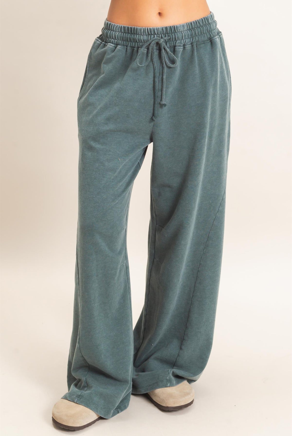 Wholesale Mineral Washed Wide Leg Pants Pants DZ26F082 DARK GREEN DOUBLE ZERO