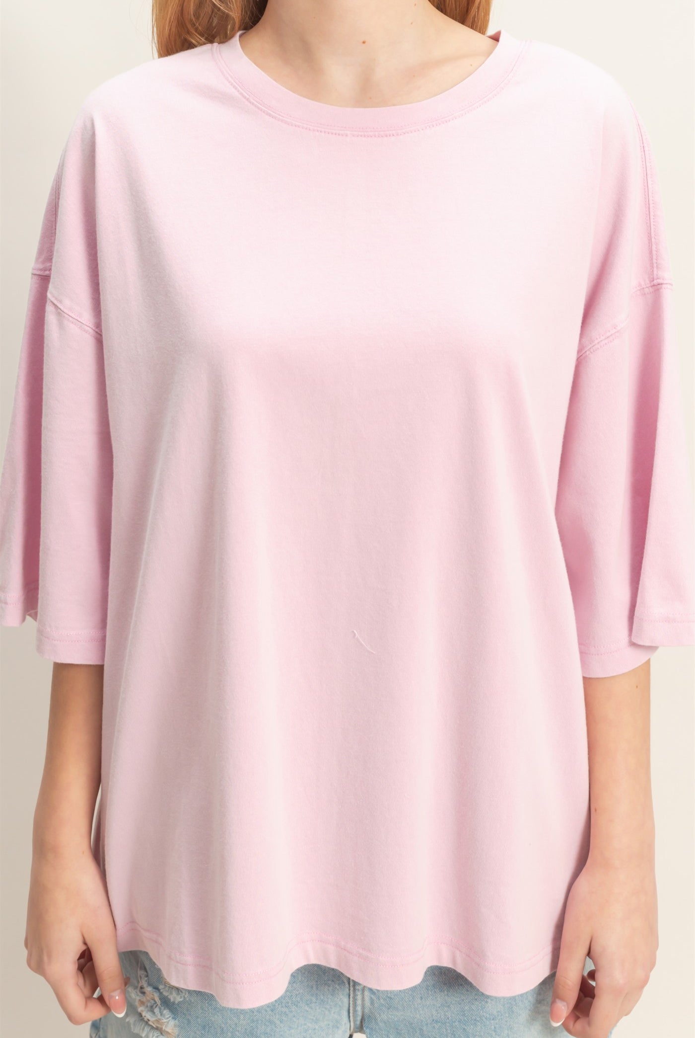 Wholesale Washed Oversized Crew Neck Top Shirts HF26A725 FONDANT PINK HYFVE