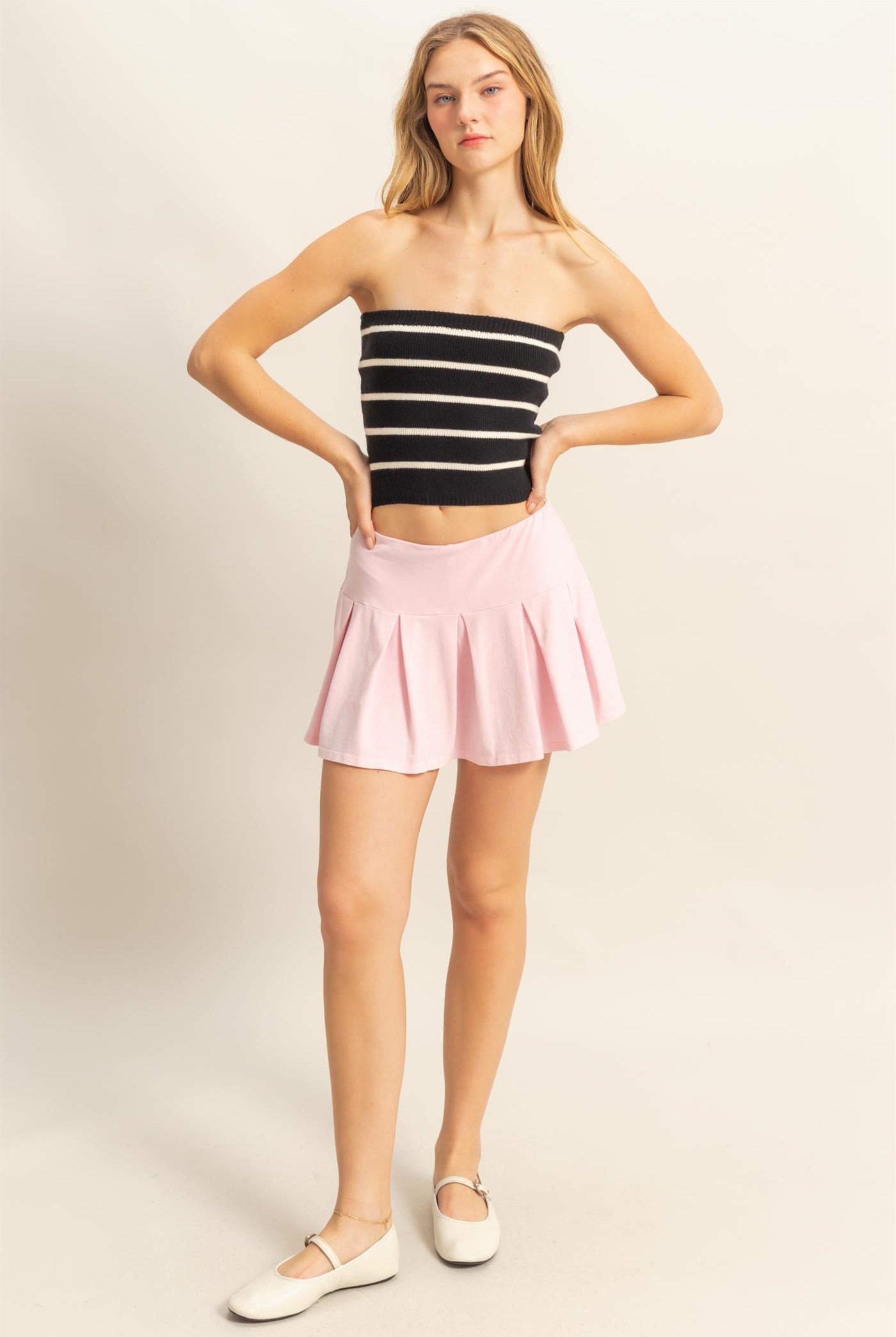 Wholesale Mid Rise Pleated Mini Skort Skorts DZ25A930 SOFT PINK DOUBLE ZERO