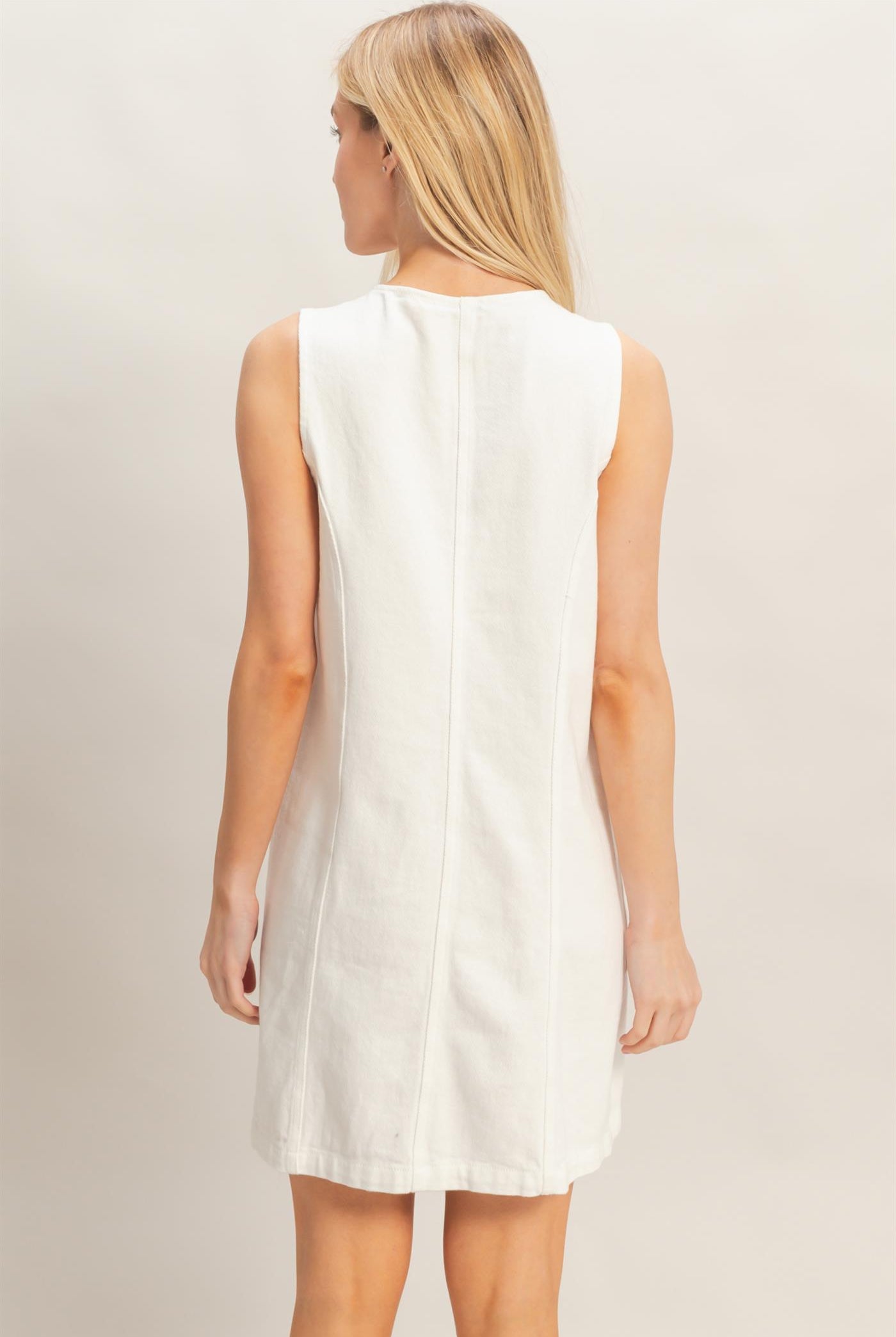 Wholesale V-Neck Button-Front Denim Dress Dresses HF26A273-D WHITE DENIM HYFVE