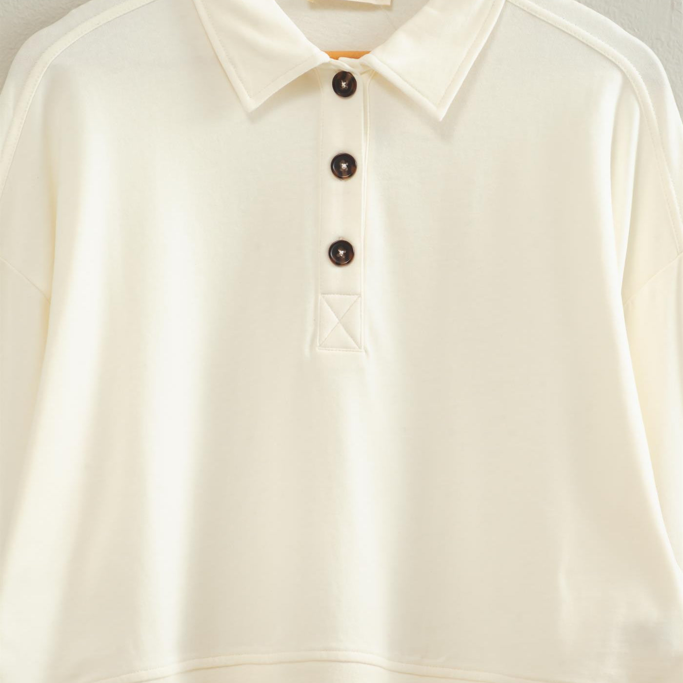 Wholesale Washed Button-Front Collared Sweatshirt Sweatshirts DZ26E390 CREAM DOUBLE ZERO