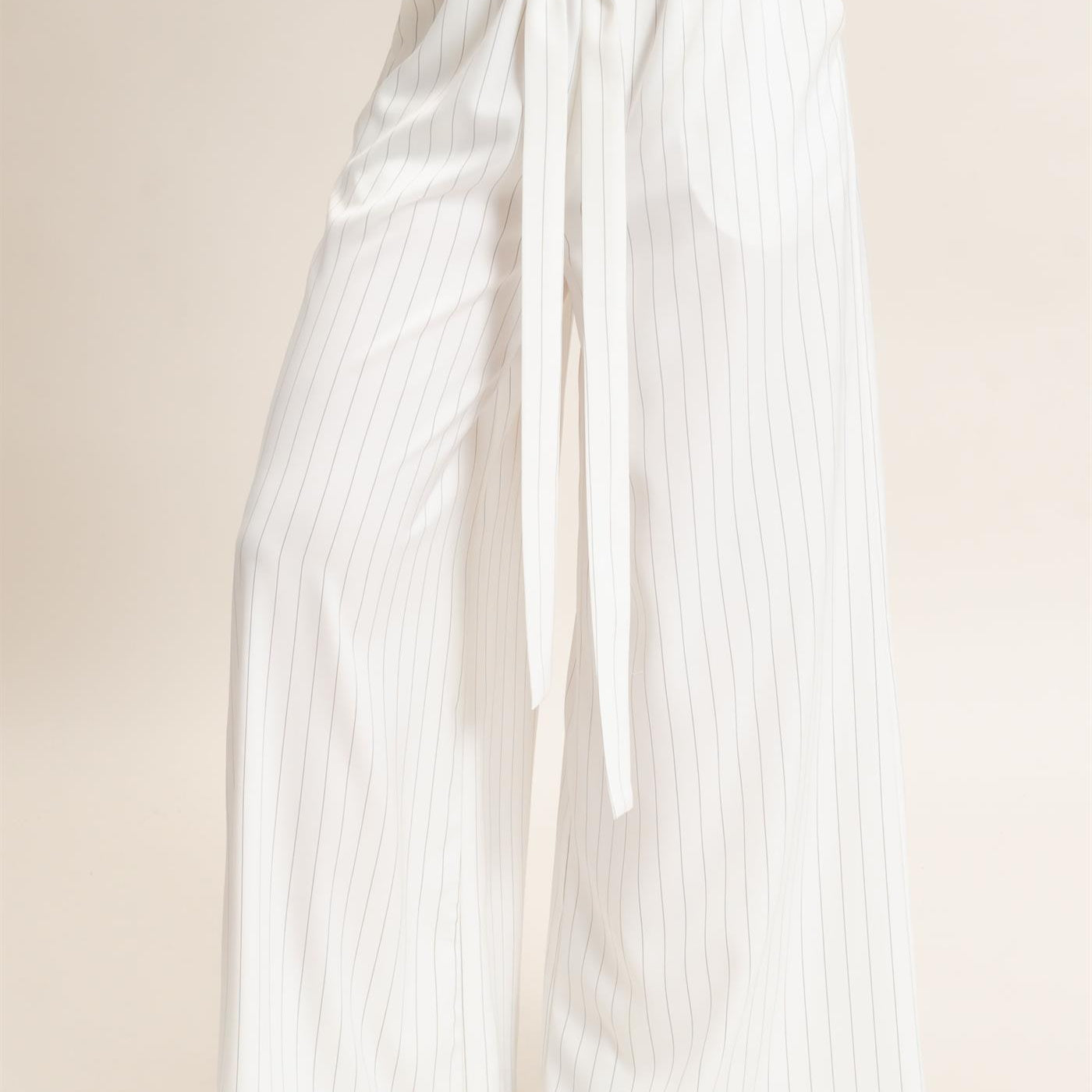 Wholesale Pinstripe Wide-Leg Pants Pants HF25F030 WHITE HYFVE