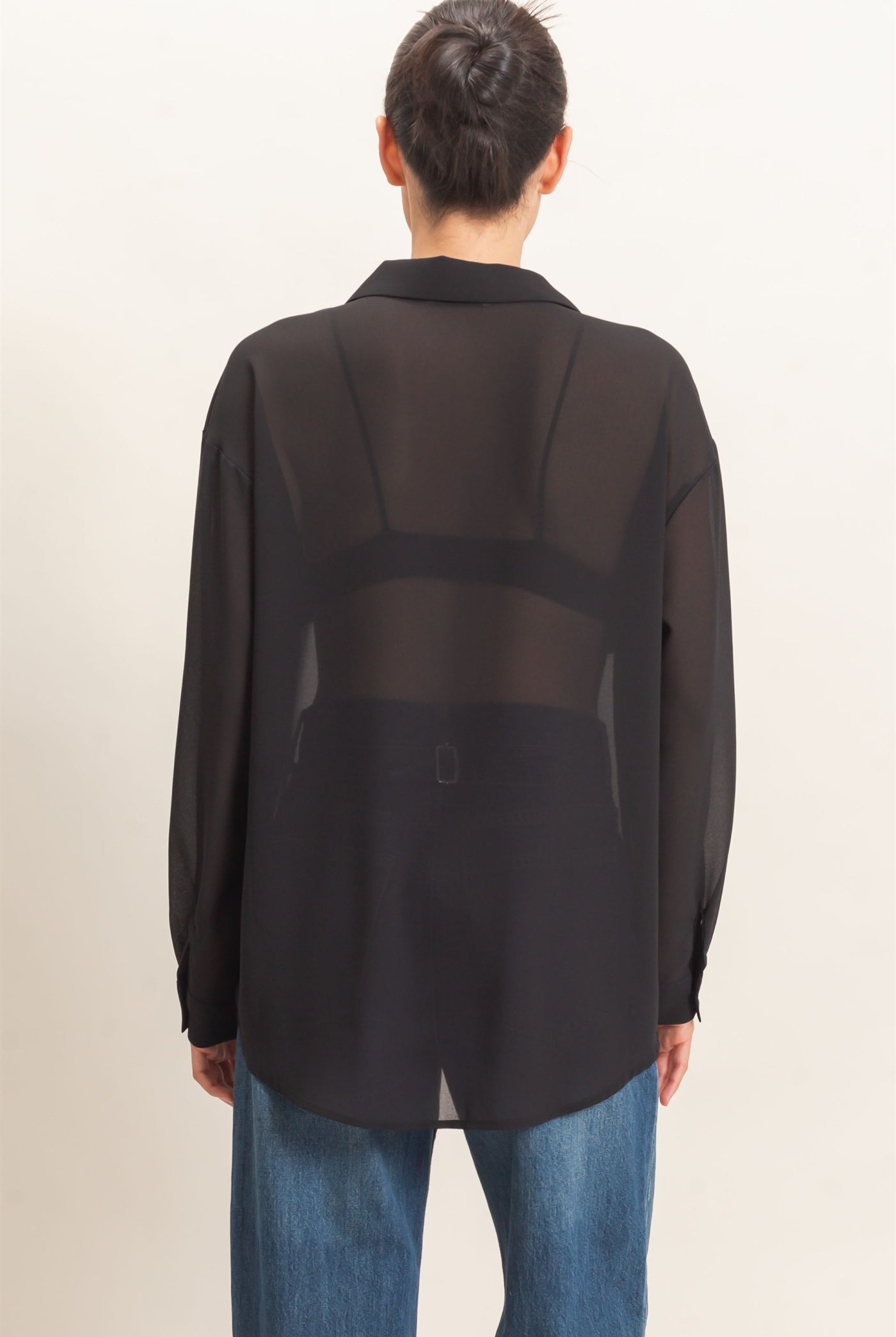 Wholesale Button-Down Collar Blouse Shirts HF26F067 BLACK HYFVE