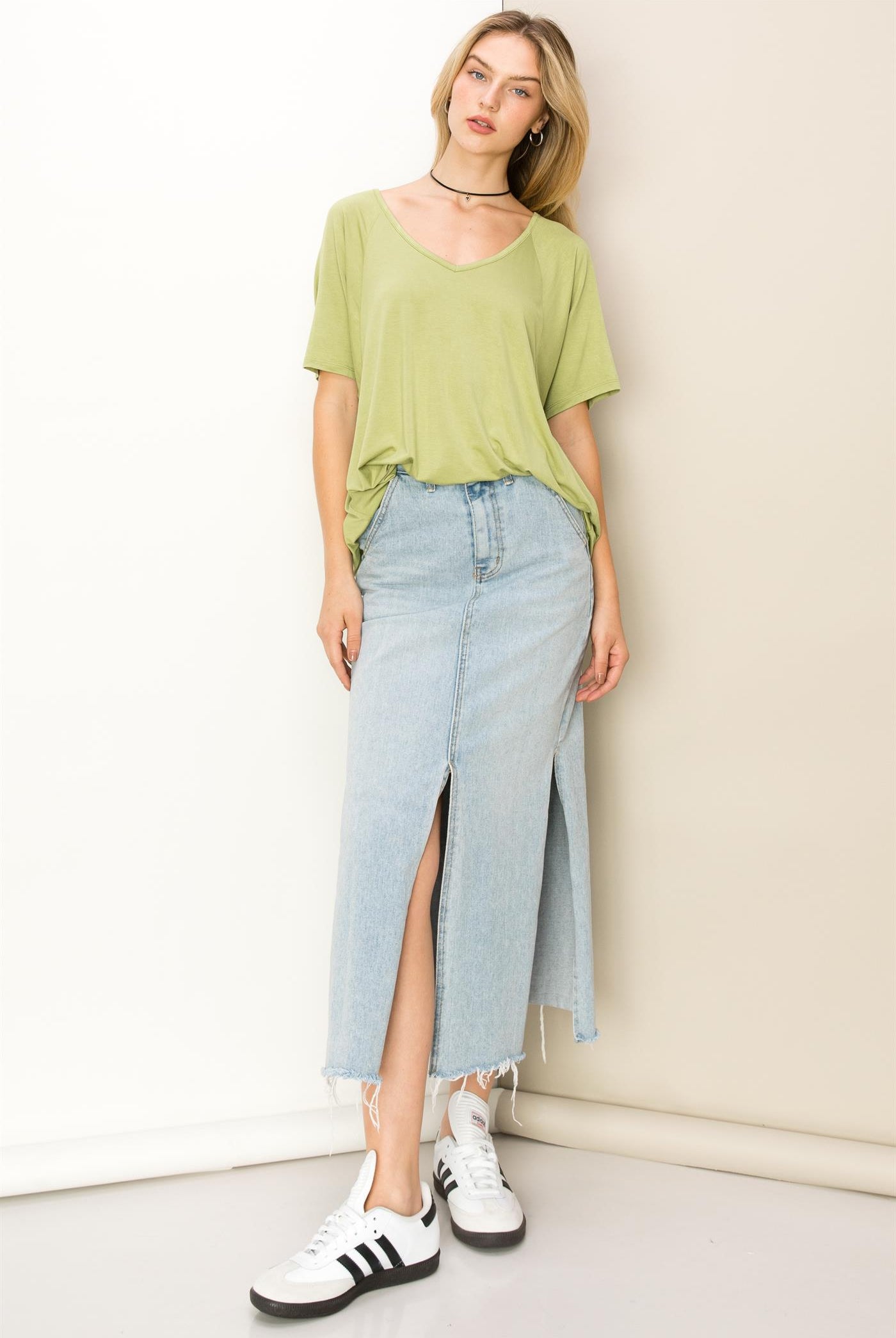 Wholesale Oversized Short Sleeve Top Clothing Tops DZ23A196 PALE OLIVE DOUBLE ZERO