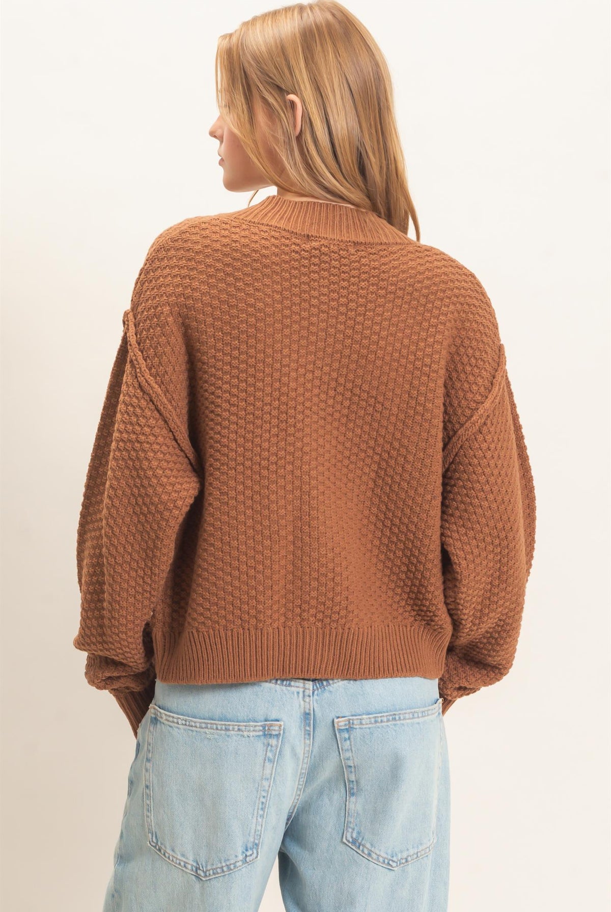 Wholesale Textured Knit Button-Front Cardigan Cardigans HF26C409 BROWN HYFVE
