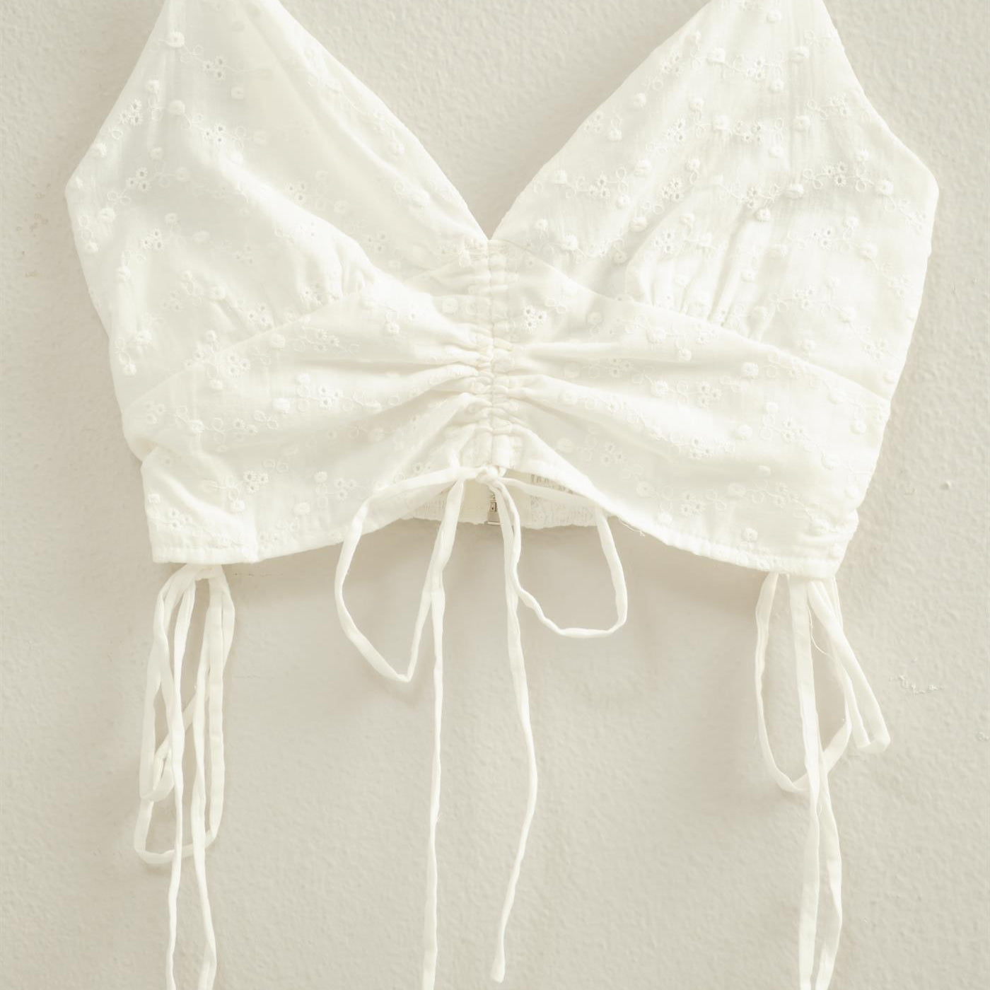 Wholesale Drawstring Detail Crop Cami Top Clothing Tops HF22C088 OFF WHITE HYFVE