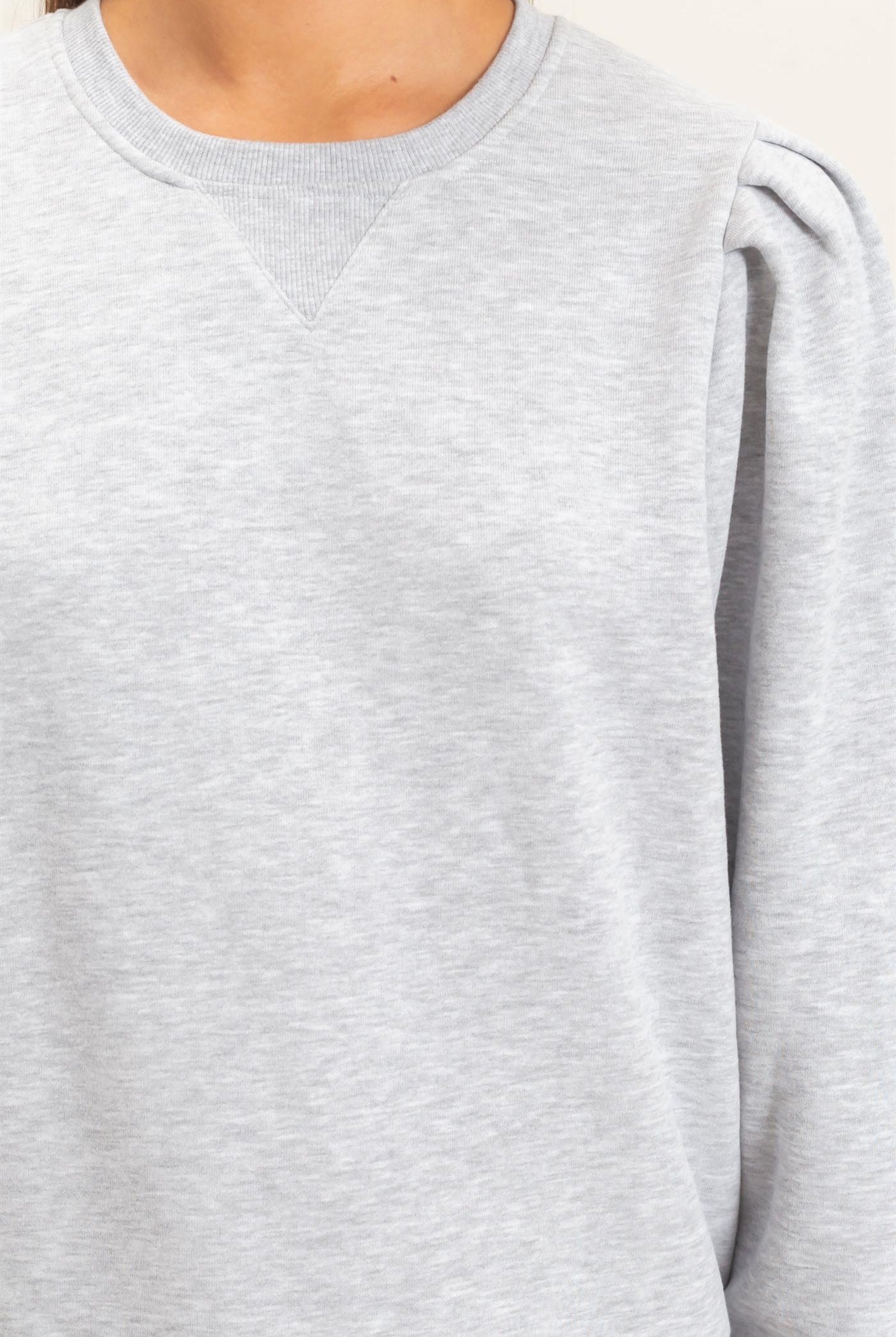 Wholesale Puff Sleeve Crew Neck Sweatshirt Sweatshirts DZ26E110 HEATHER GRAY DOUBLE ZERO