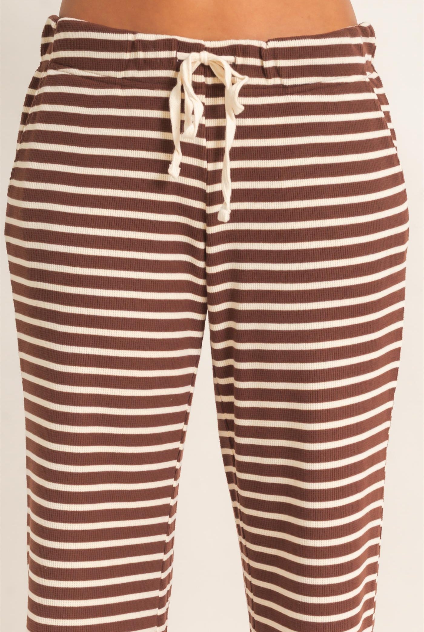 Wholesale Low Rise Striped Waffle Knit Pants Pants DZ26E553 DARK BROWN DOUBLE ZERO